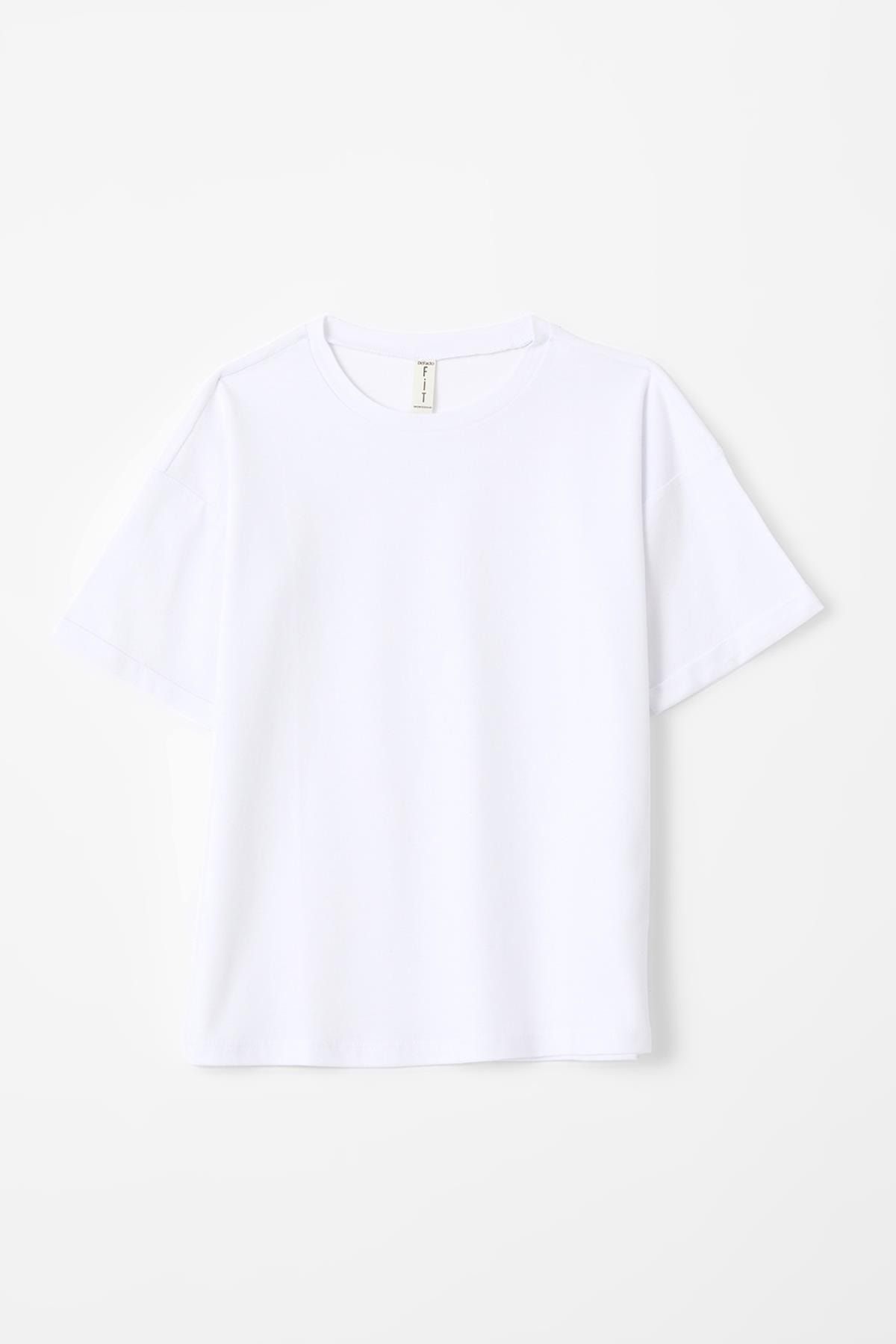 Defacto Kız Çocuk Beyaz Oversize Fit Kısa Kollu Tunik Tişört