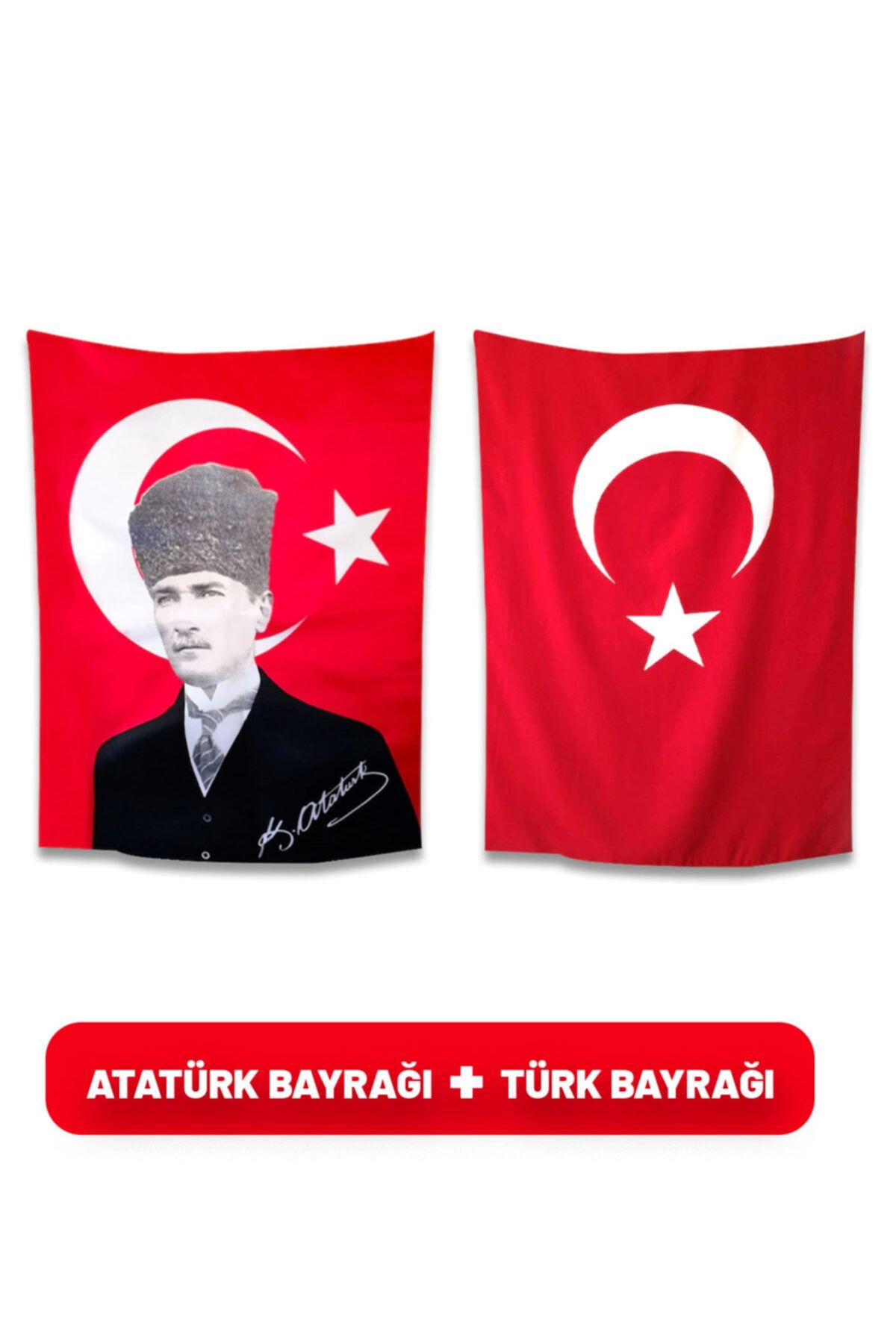 Vagonik Türk Bayrağı+Kalpaklı Atatürk Bayrağı 100x150 Cm