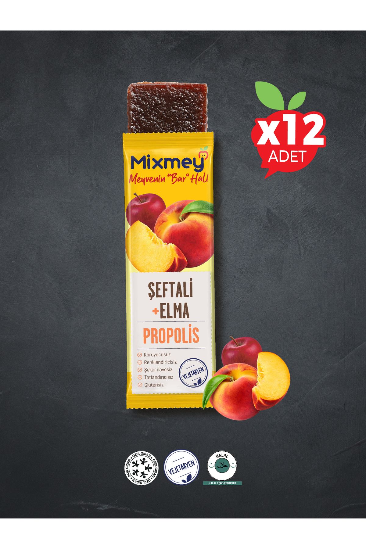 Mixmey Meyve Bar Propolis Şeftali 25 gr *12 Adet