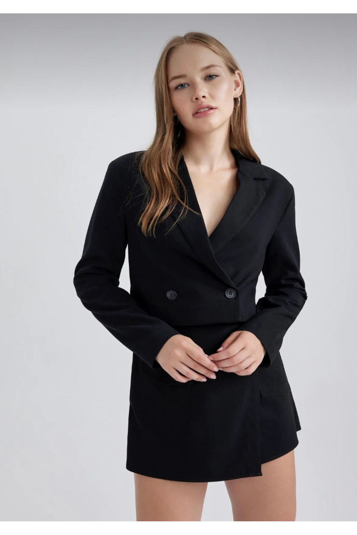 My Blog Kadın Siyah Kruvaze Crop Blazer Ceket