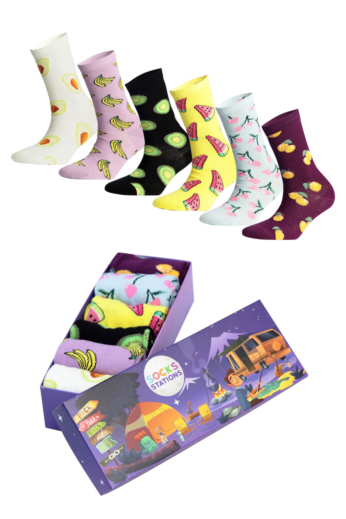 Socks Stations Desenli Çorap Seti 6'lı Renkli Kadın Çorap Ve Erkek Çorap Renkli Çorap Socks Kışlık Çorap