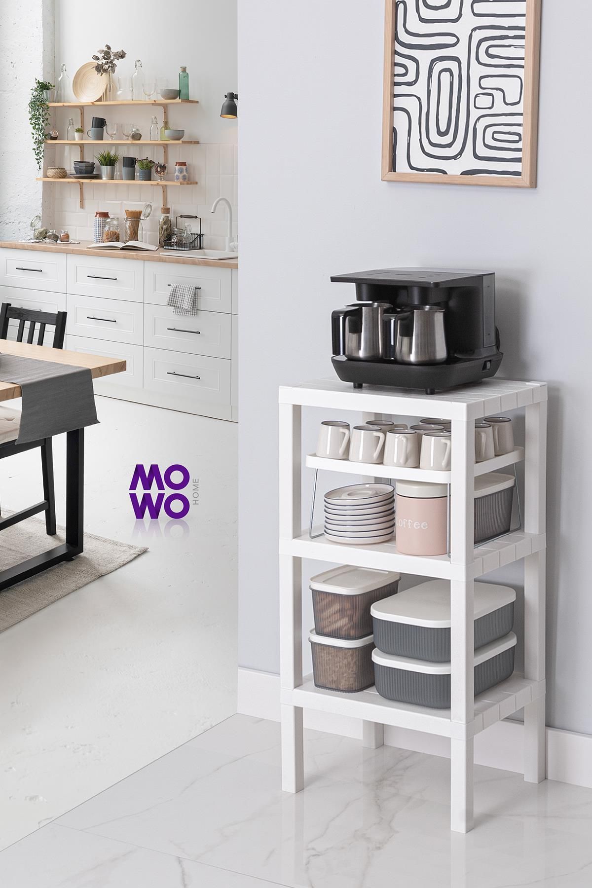 Mowo Home Shelf Beyaz 3 Raflı Düzenleyici Mutfak Bayo Dolabı Raf Ünitesi, Kitaplık, Organizer