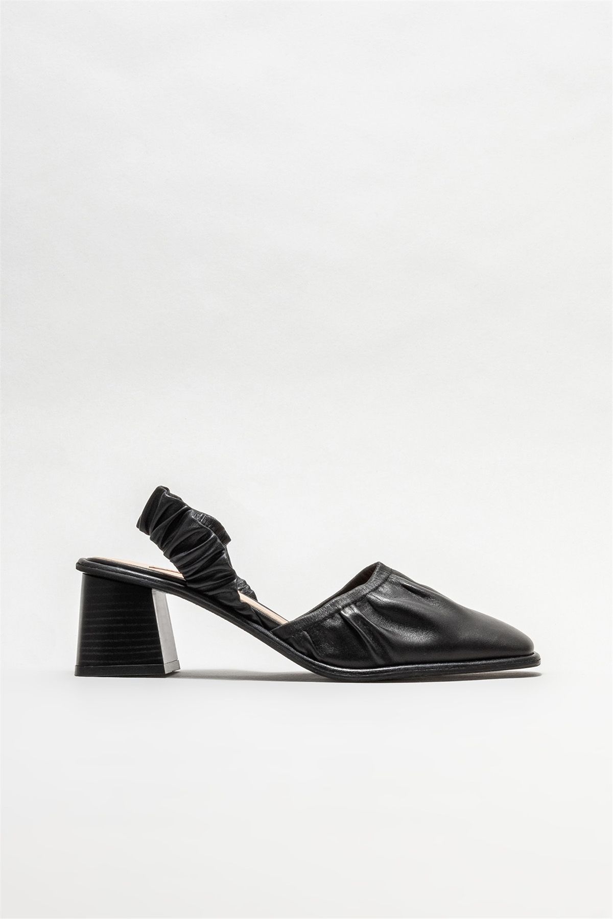 Elle Siyah Deri Kadın Topuklu Ayakkabı