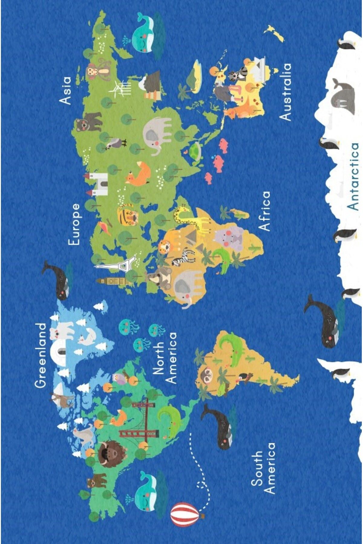 Halımax Cino 88 Okyanus Hayvanlar Dünya Haritası Öğretici Çocuk Odası Oyun Halısı