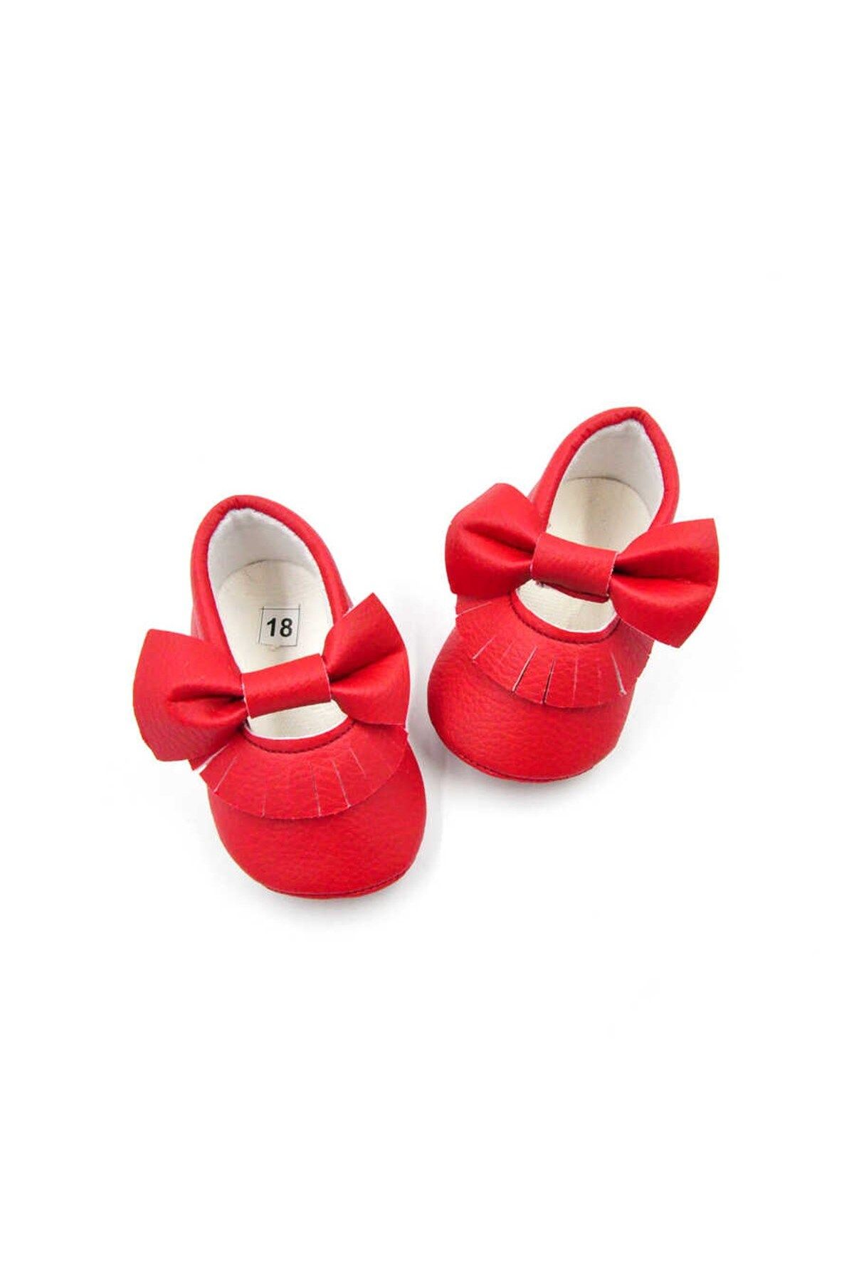 Le Mabelle Kırmızı Fiyonk Püsküllü Bebek Ayakkabı