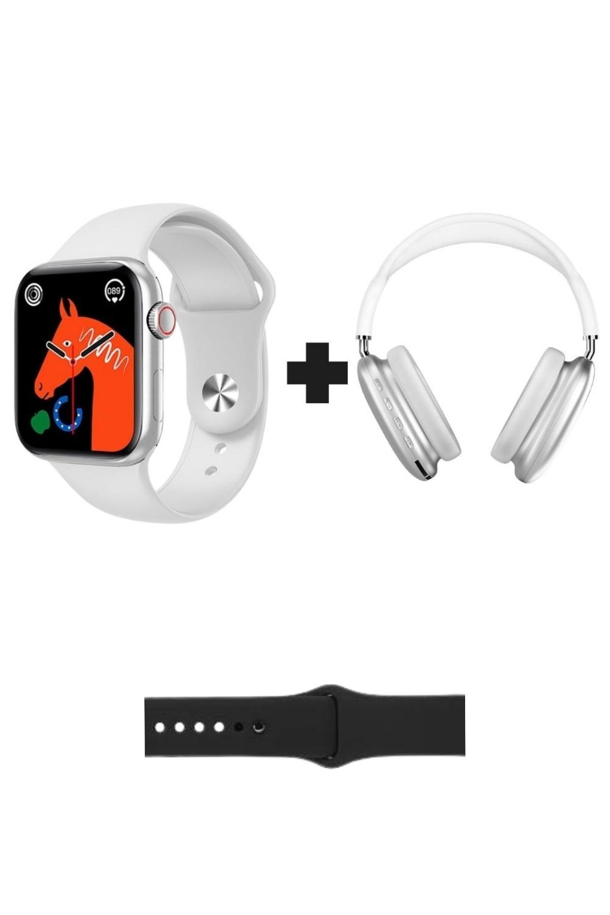 GoMarkt Watch 8 Series Akıllı Saat + P9 Bluetoothlu Kulaküstü Kulaklık İkili Paket Ekstra Kordon Hediyeli