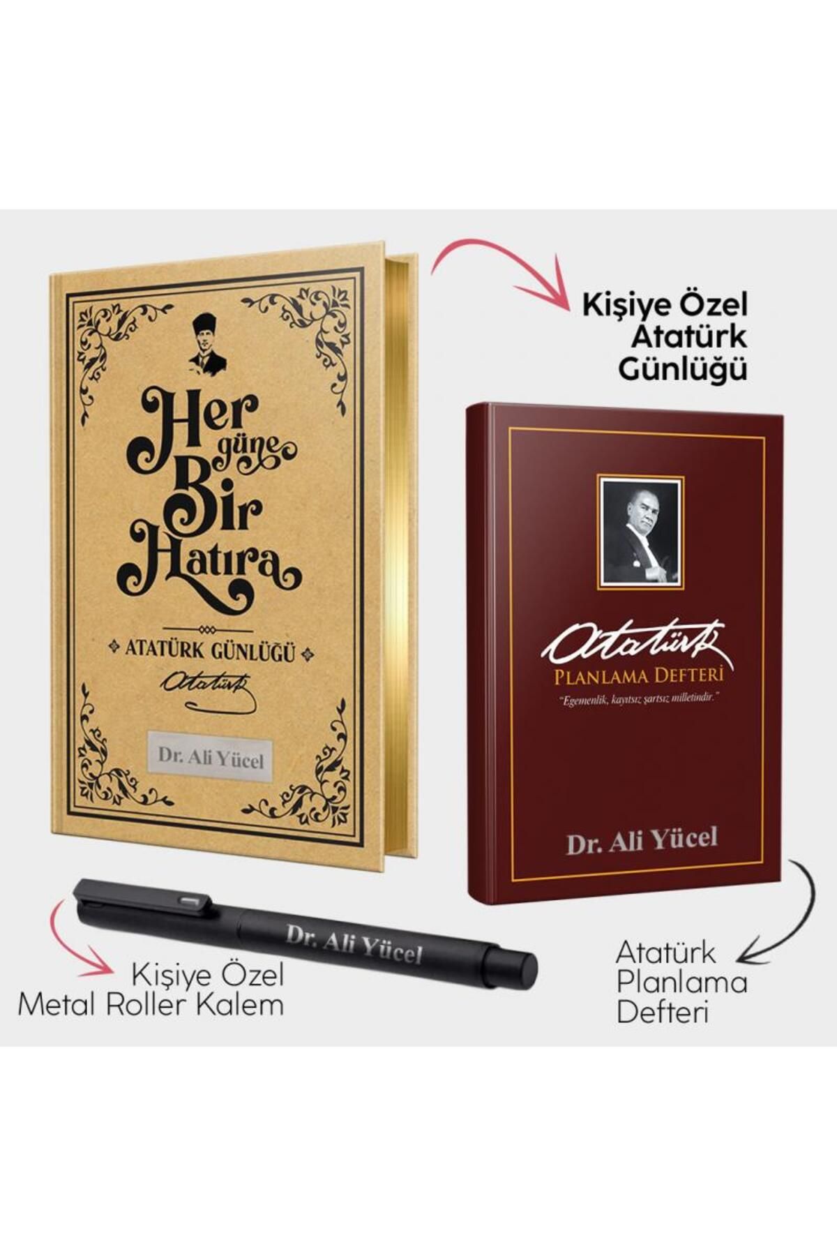 Halk Kitabevi Kişiye Özel - Atatürk Günlüğü - Gazi Paşa Bordo Planlama Defteri ve Metal Roller Kalem