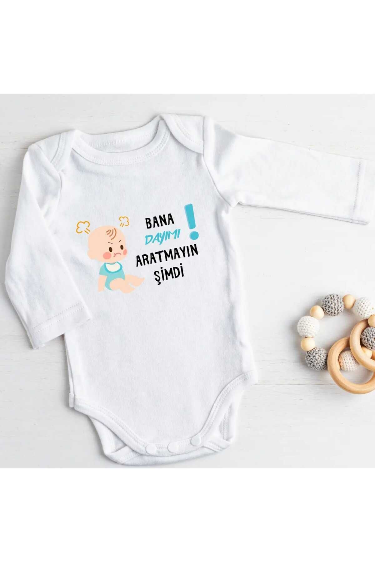 Kazuma Design Bana Dayımı Aratmayın Şimdi Yazılı Özel Tasarım Baskılı Zıbın Badi Bebek Giyim %100 Pamuk