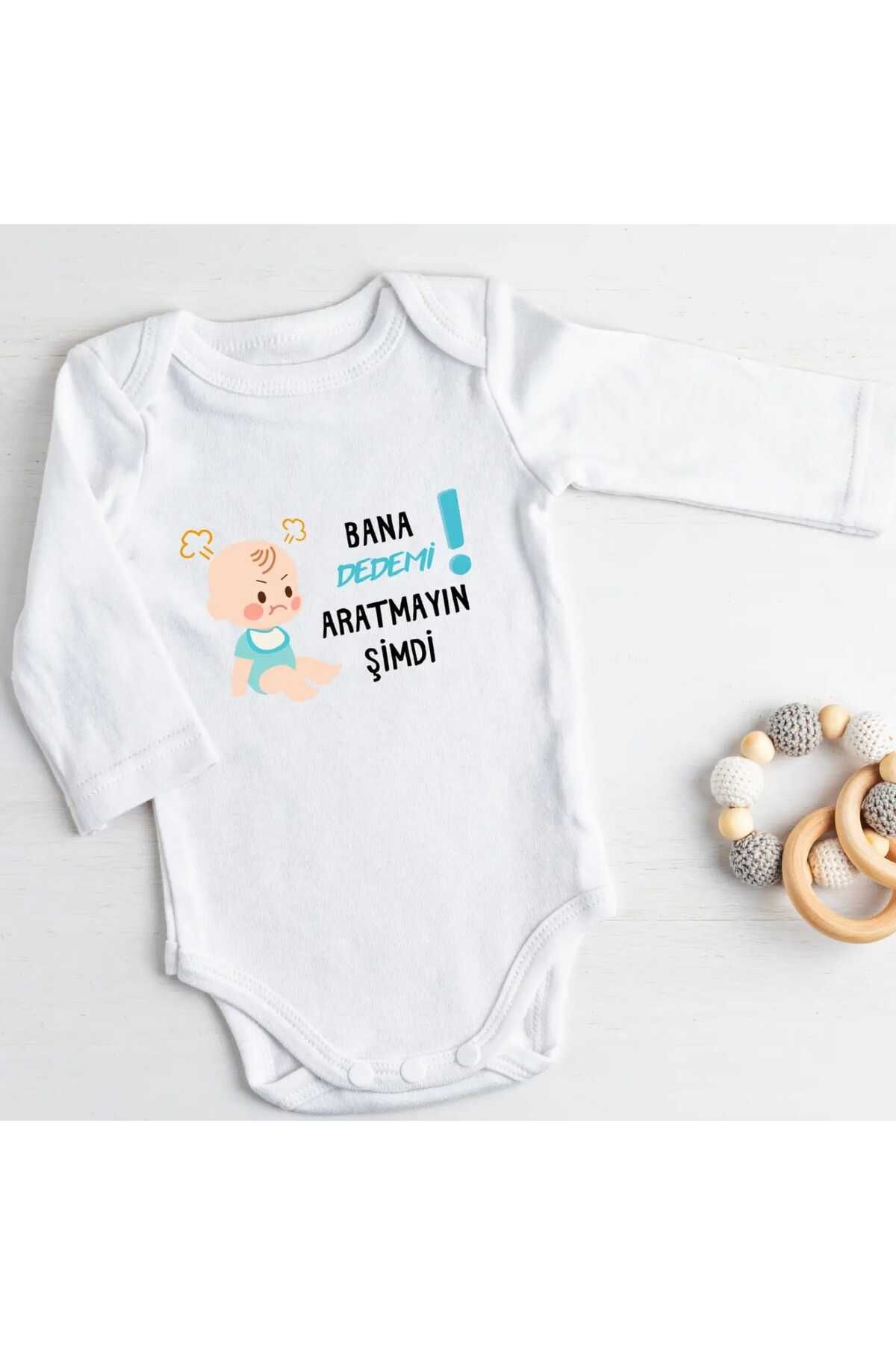 Kazuma Design Bana Dedemi Aratmayın Şimdi Yazılı Özel Tasarım Baskılı Zıbın Badi Bebek Giyim %100 Pamuk