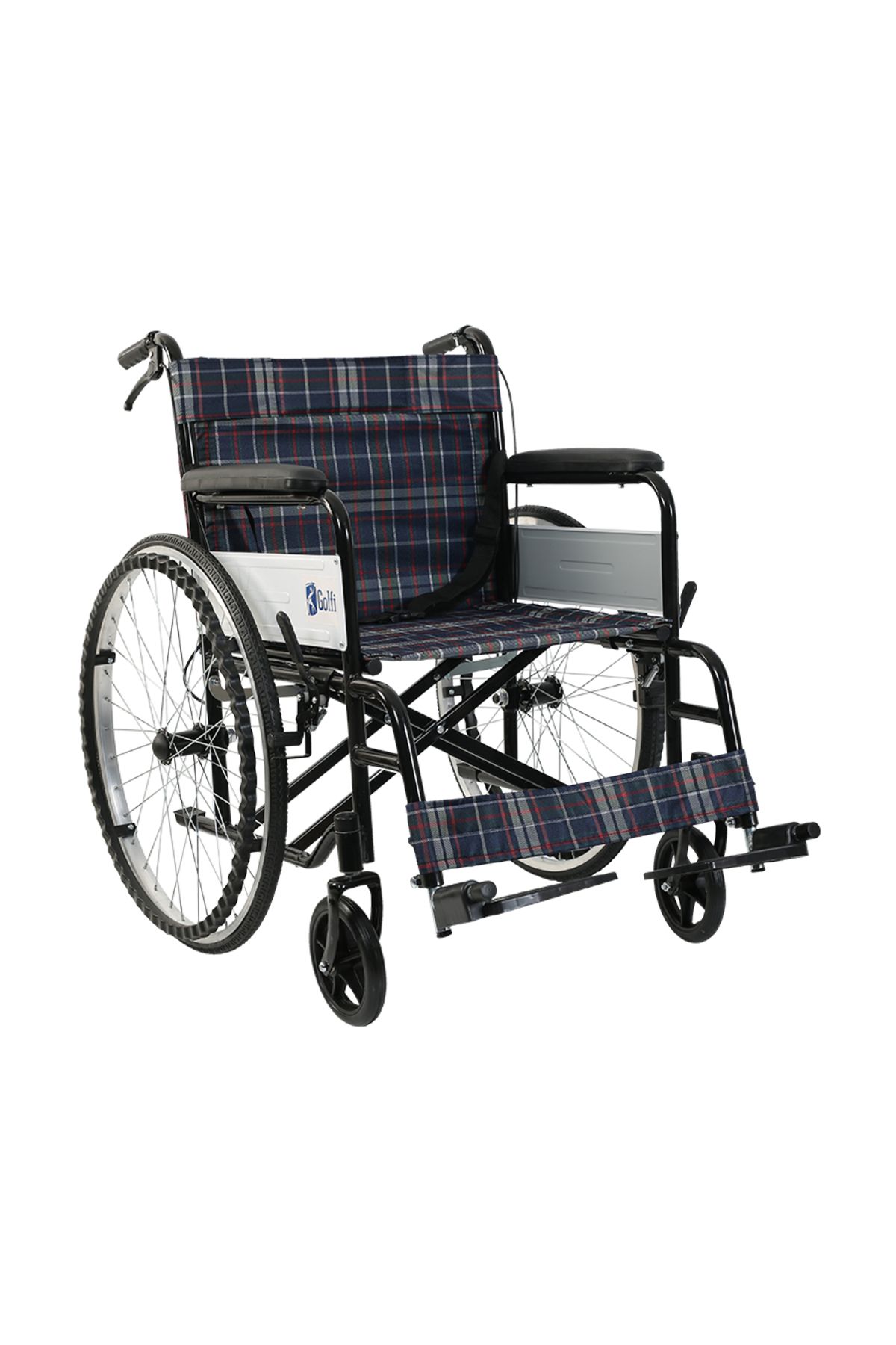Rotantix Golfi G099 Refakatçi Frenli Katlanabilir Manuel Tekerlekli Sandalye Ekose Kumaş