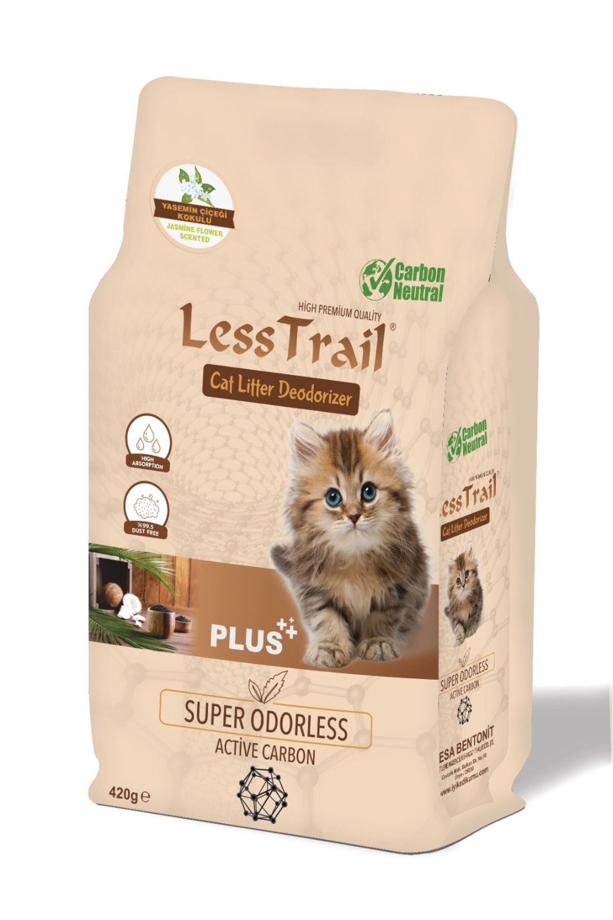 Less Trail KEDİ KUMU KOKU GİDERİCİ ACTİVE KARBON 420Gr +YASEMİN ÇİÇEĞİ KOKULU