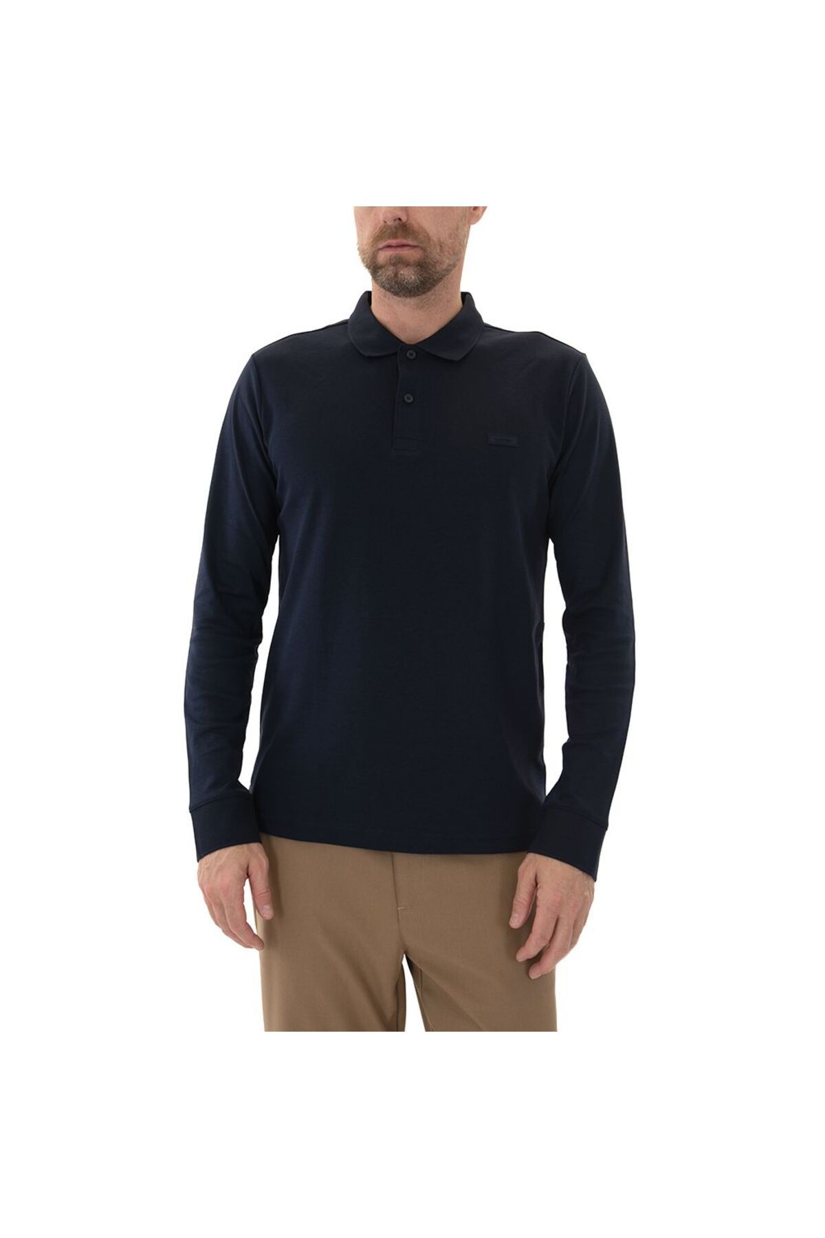 Calvin Klein Erkek Polo Yaka Uzun Kollu Pamuklu Rahat Kesim Mavi Polo Yaka T-Shirt K10K111868-CHW