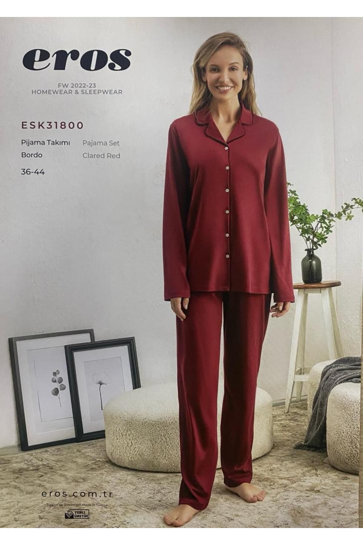 Eros Kadın %100 Pamuk Penye Gömlek Pijama Takımı