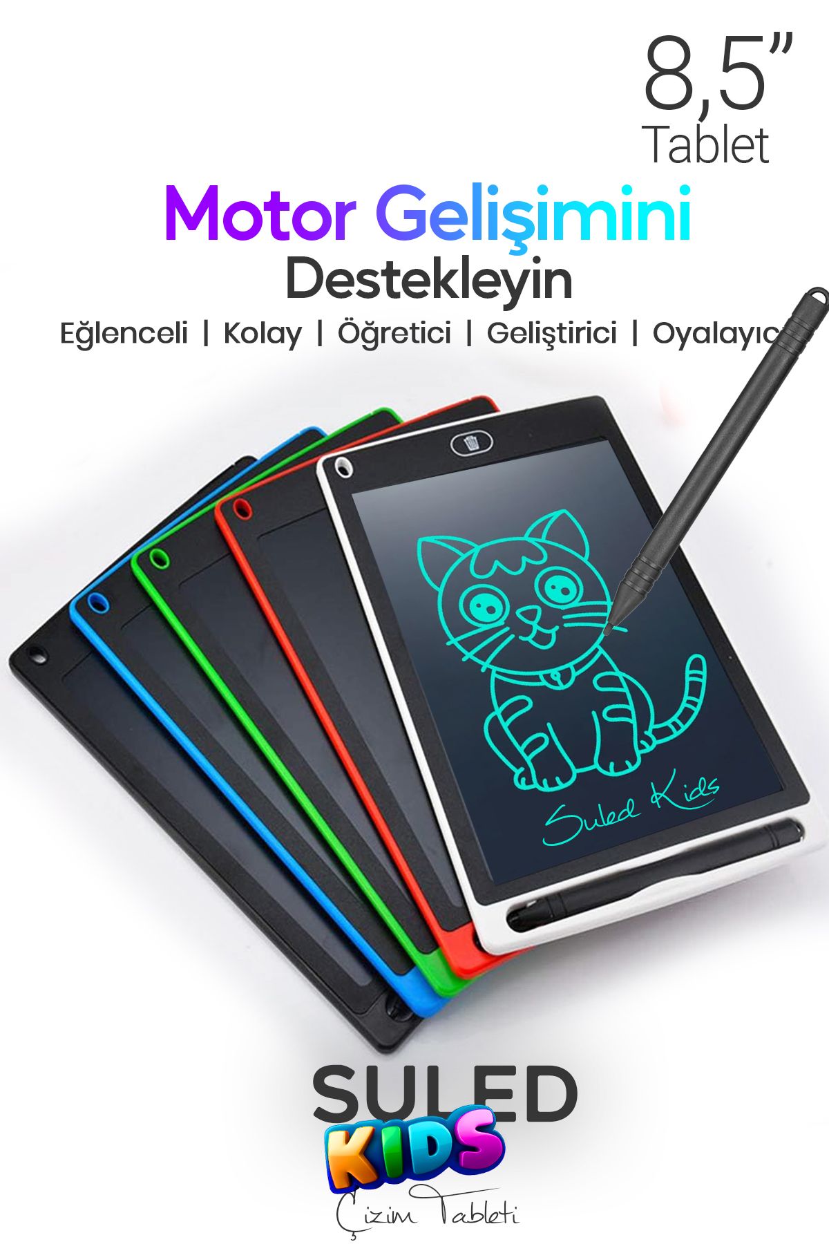 SULED Çocuk Çizim Tableti 8,5 inç CE Belgeli Kalemli LCD Dijital Yazı & Çizim Tableti Oyuncak Yazı Tahtası