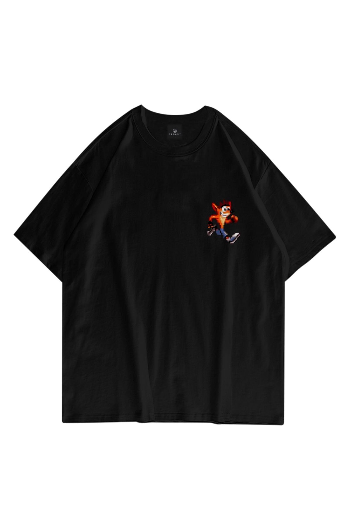 FECCY Oversize Unisex Crash Bandicoot Siyah Tshirt