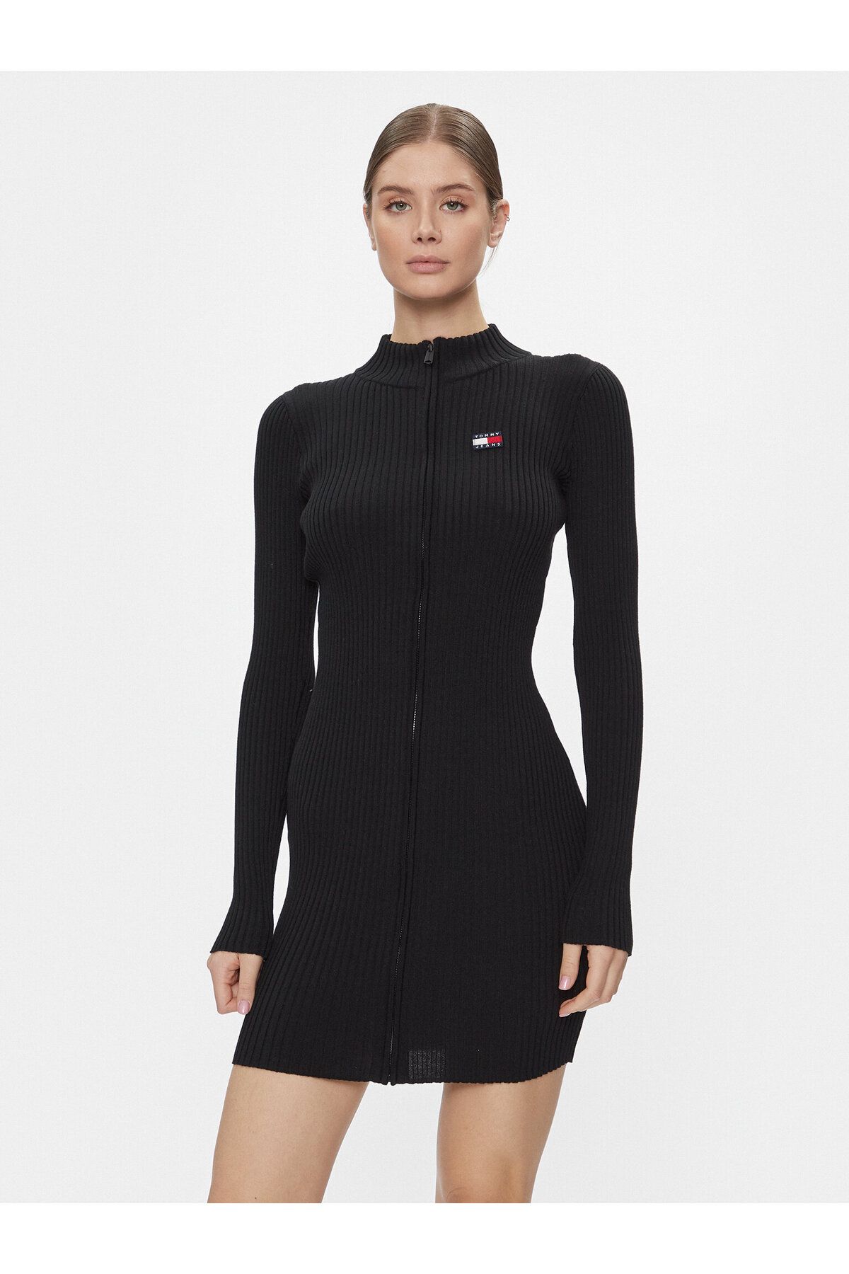 Tommy Hilfiger Kadın Uzun kollu Günlük Kullanım Normal kesim Siyah Elbise DW0DW17525-BDS