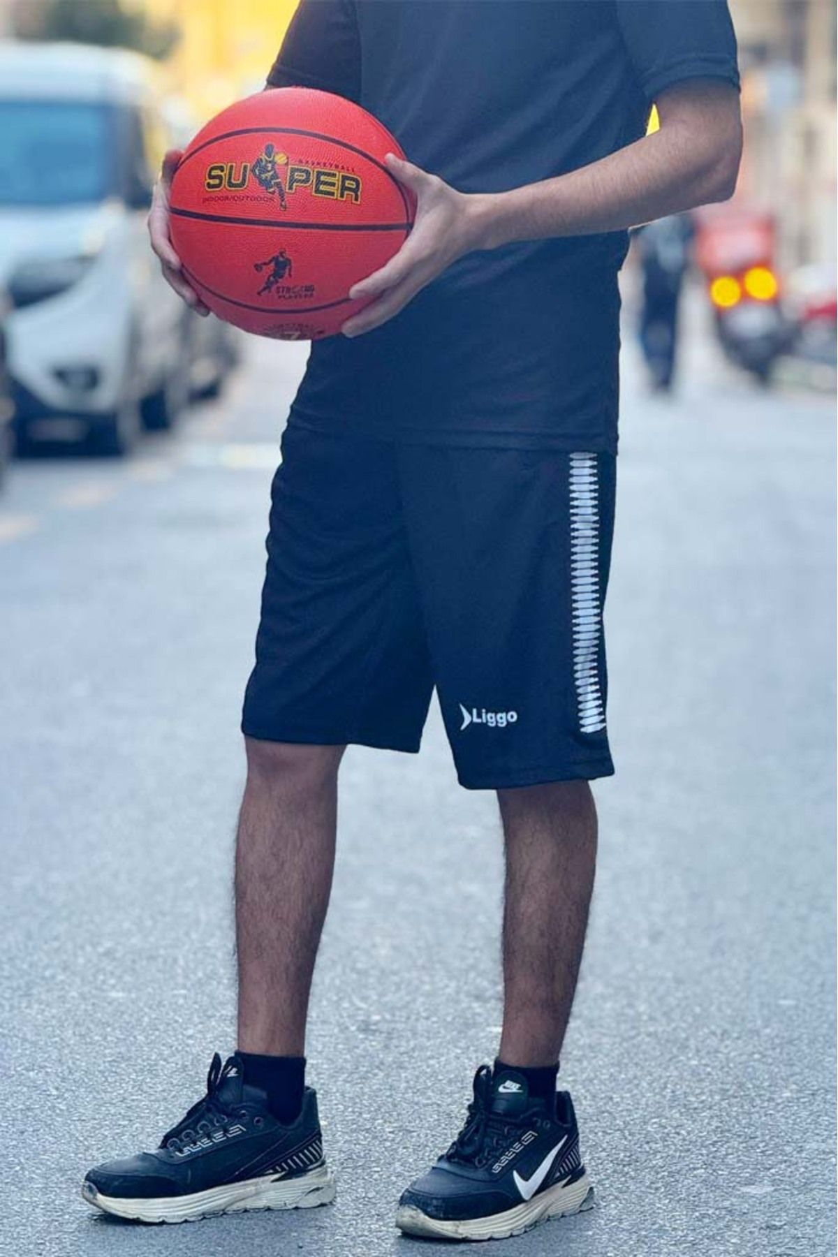 Liggo Erkek Basketbol Şortu Spor Kapri 3 Cep Fermuarlı Spor Şort