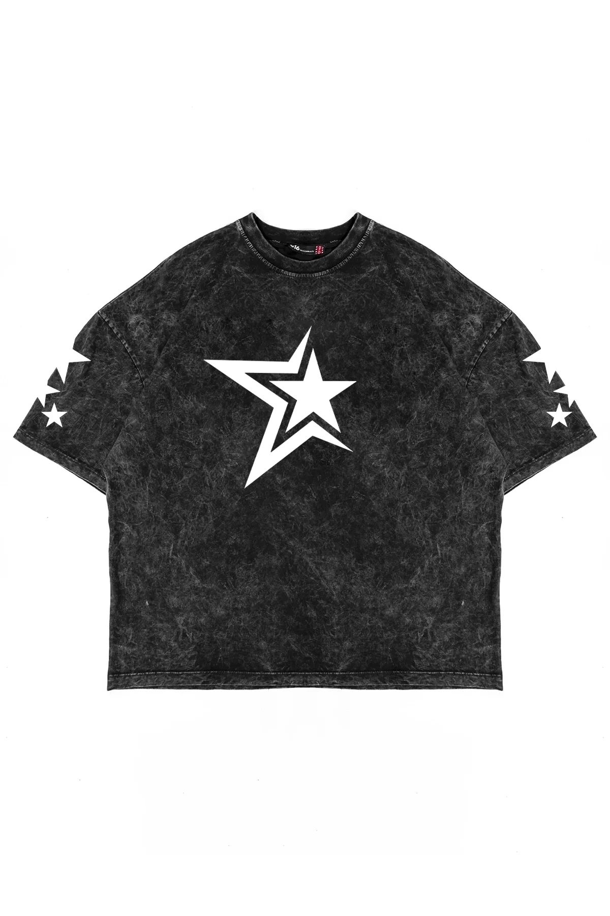 Sekizbiraltı Yıkamalı Siyah 816 Stars Baskılı Oversize Unisex Tshirt