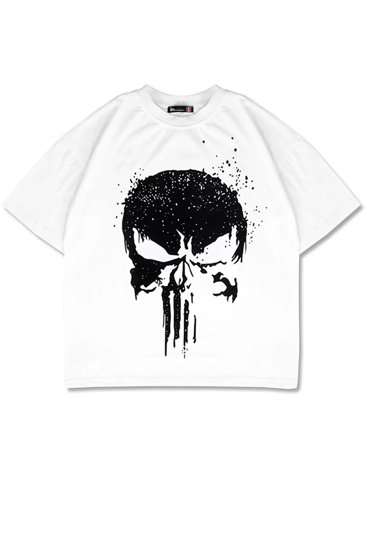 Sekizbiraltı Punisher Baskılı Beyaz Oversize Unisex Tshirt