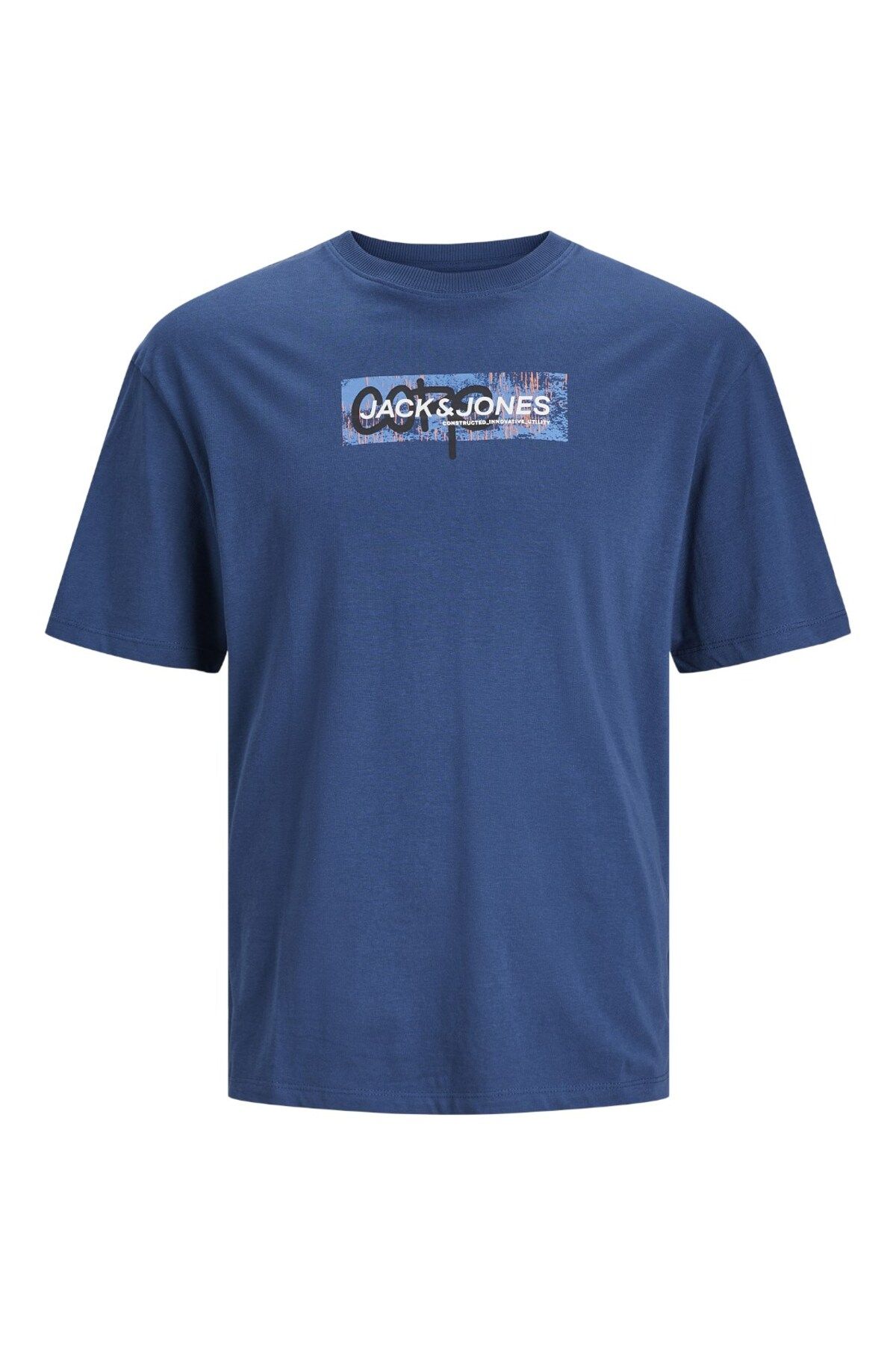 Jack & Jones Jack&Jones O Yaka Büyük Beden Mavi Erkek %100 Pamuk T-Shirt 12257369