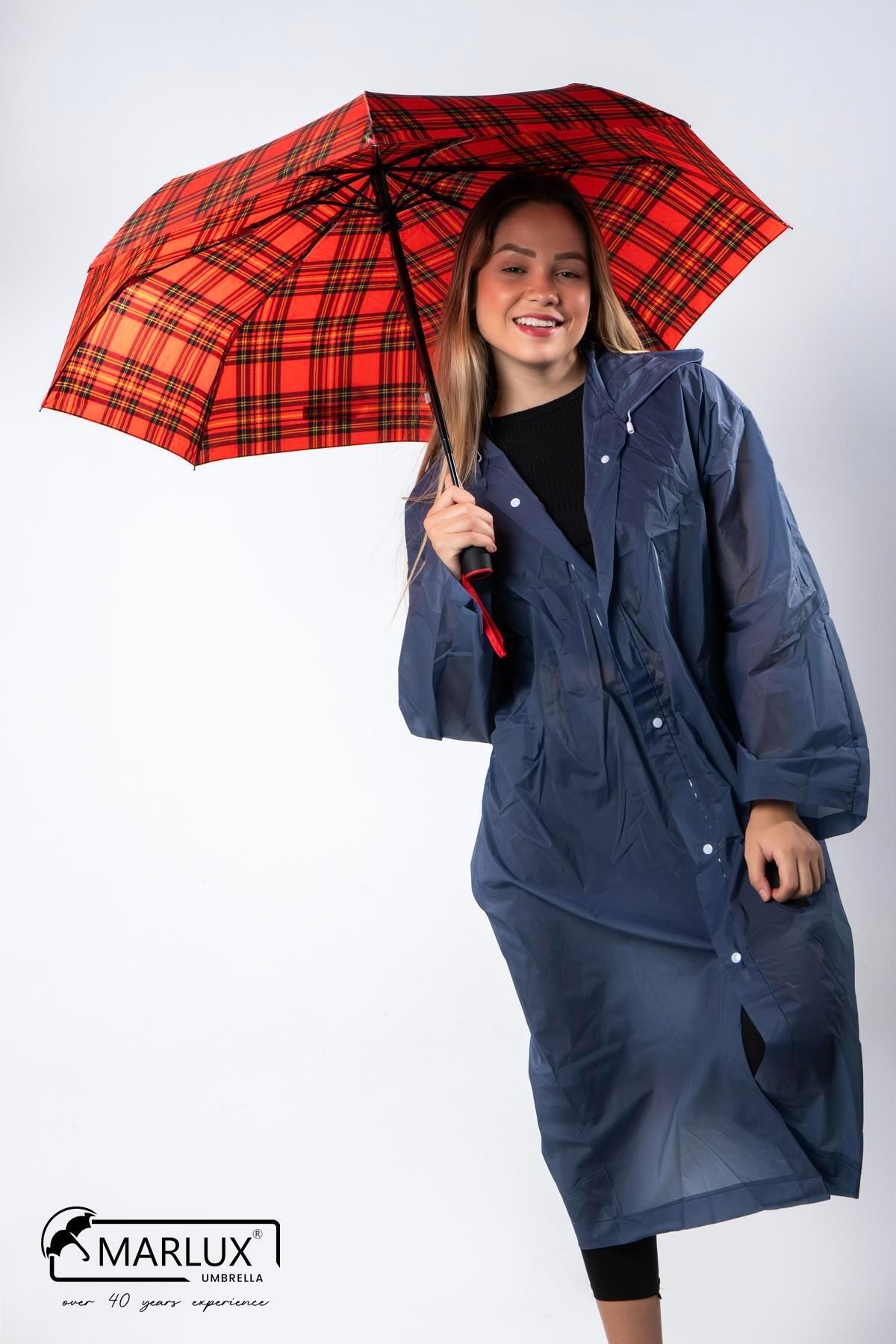 Marlux Kırmızı Ekoseli Tam Otomatik Kadın Şemsiye Şemsiye M21mar703r003