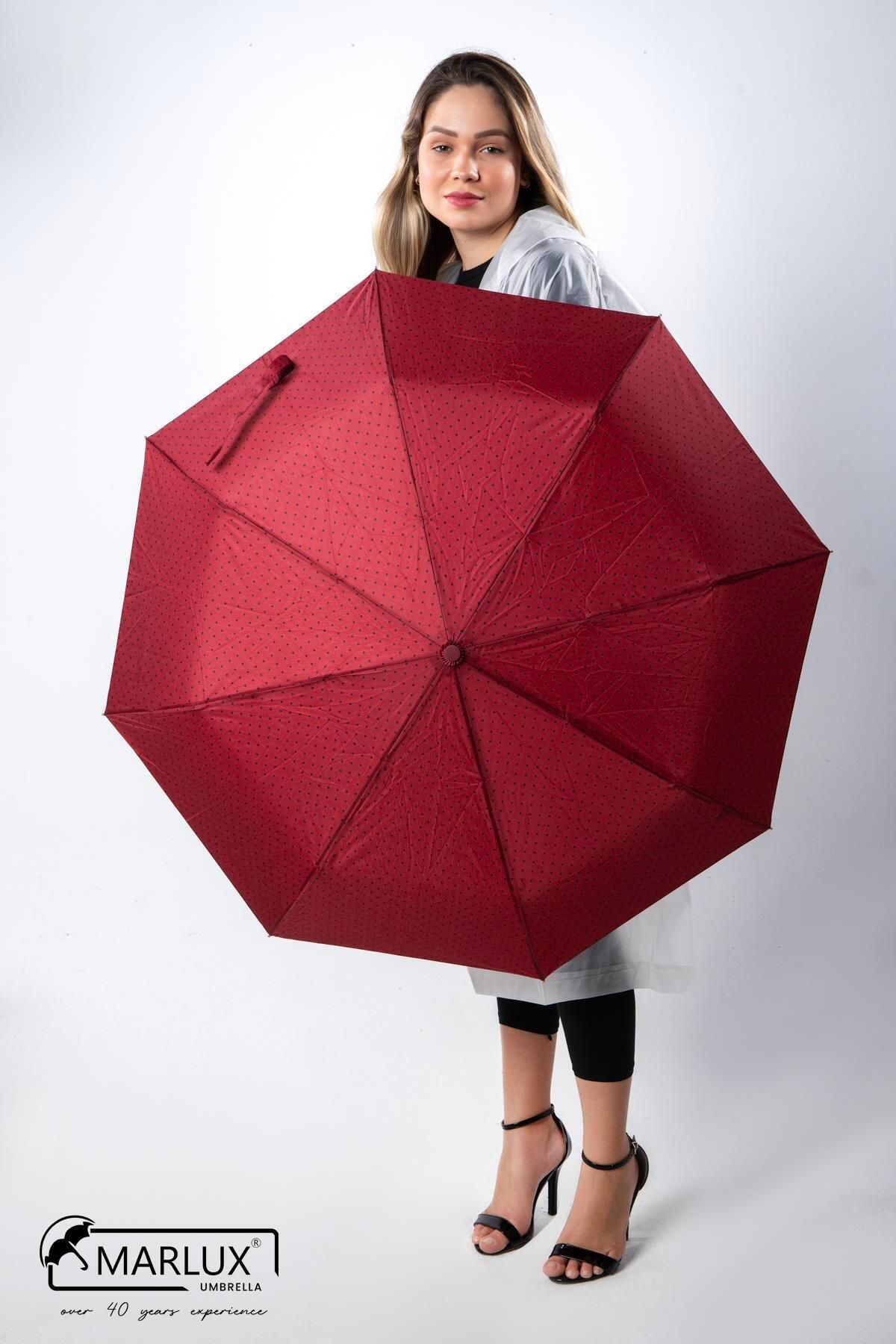 Marlux Kırmızı Siyah Mini Puantiyeli Tam Otomatik Kadın Şemsiye M21mar708r002