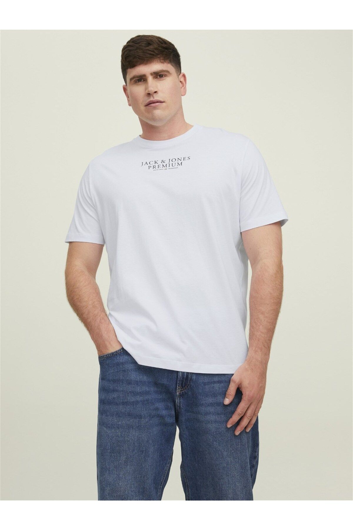 Jack & Jones Jack&Jones O Yaka Büyük Beden Beyaz Erkek %100 Pamuk T-Shirt 12222432
