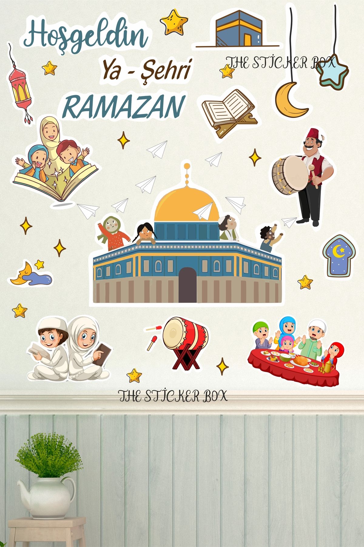 Think And Print Mescid-i Aksa Temalı Ramazan Ayı Çocuk Odası Ev Süsleme Sticker Seti, Filistin Ramazan