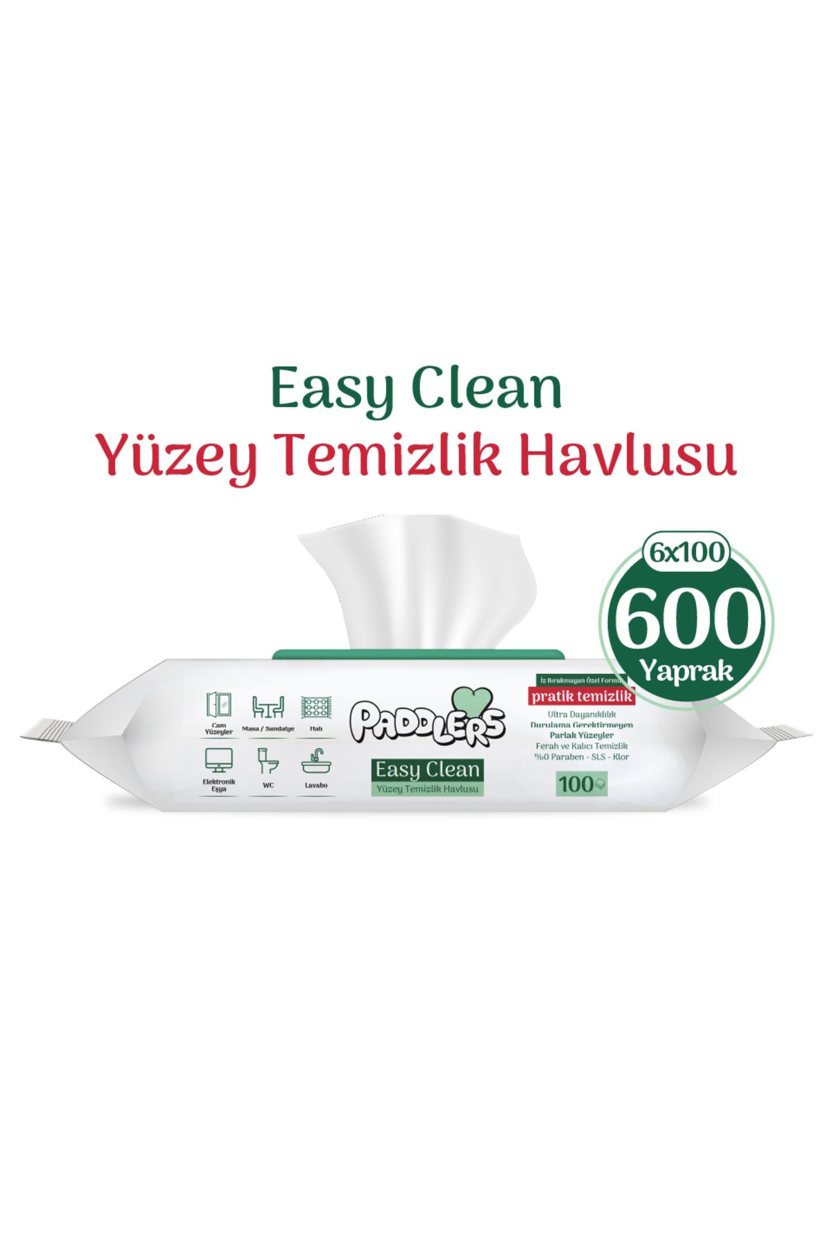 Paddlers Easy Clean Beyaz Sabun Katkılı Yüzey Temizlik Havlusu 6x100 (600 Yaprak)