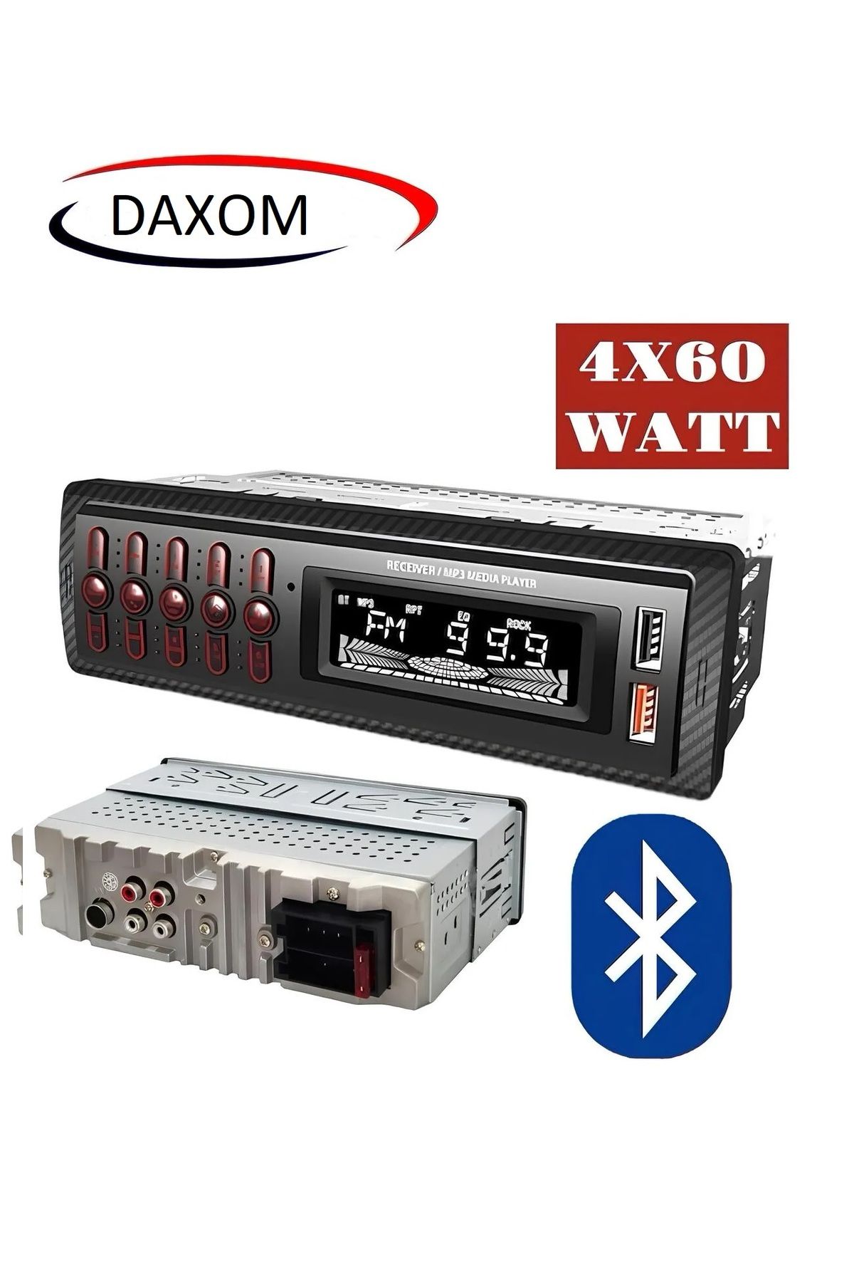 Daxom Çift Usb Girişli Bluetooth Oto Teyp Araba Teybi Radyo Sd Aux Amfi Çıkışlı Kumandalı 4x60 watt