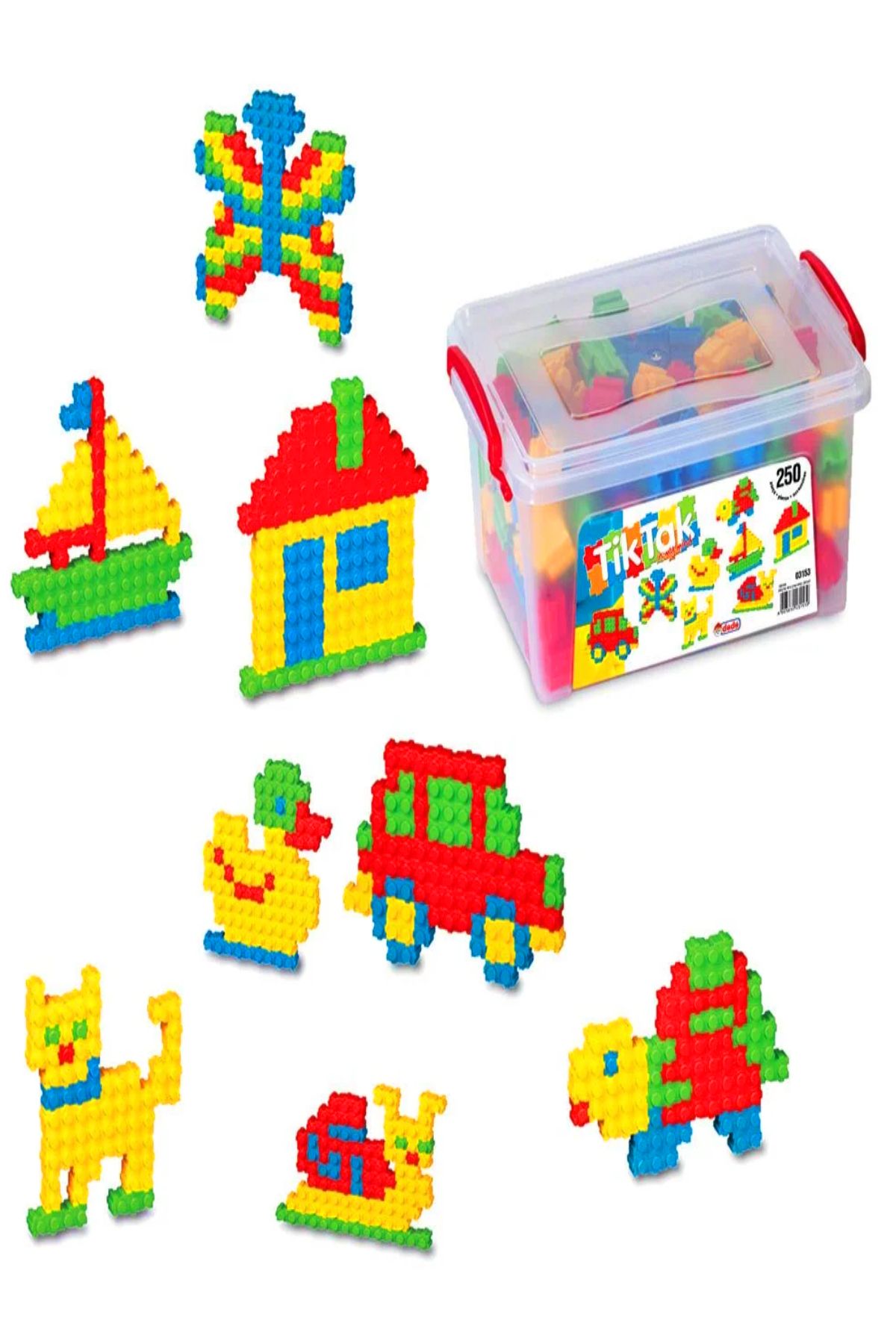 AVDA Tik Tak Blok Box Puzzle Lego Inşa Yapı Bloklar Kovası 250 Parça