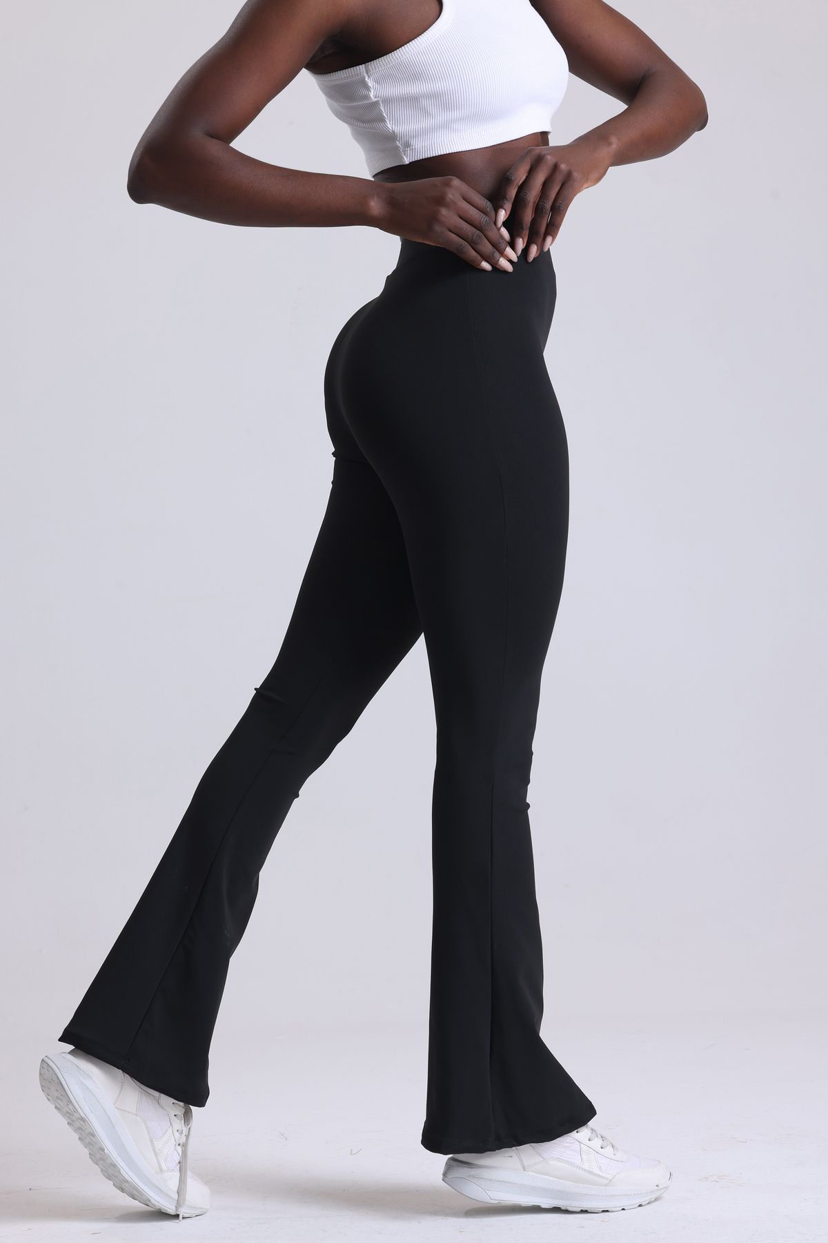 VOSSAX Kadın Siyah Ispanyol Paça Dalgıç Kumaş Yüksek Bel Likralı Toparlayıcı Tayt Pantolon