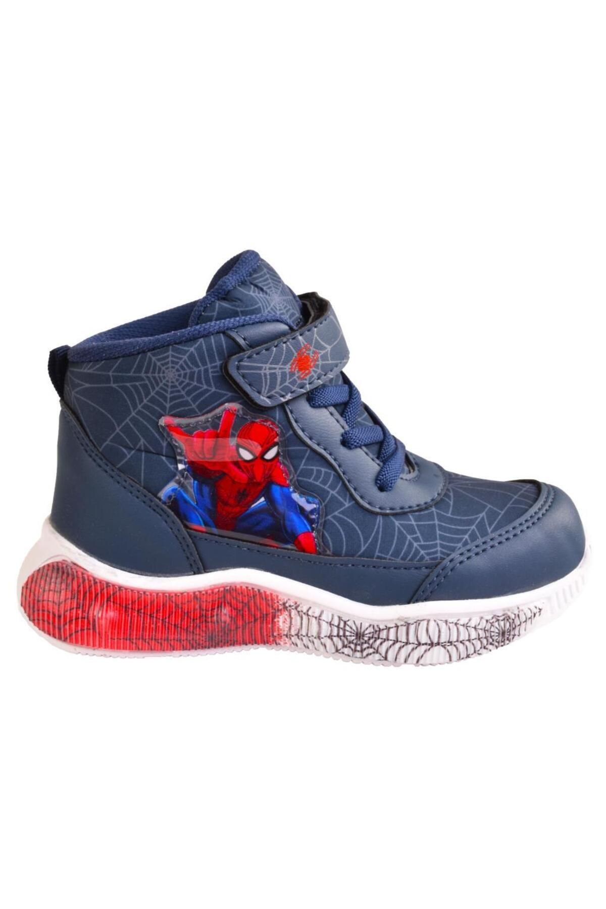 Spiderman Erkek Çocuk Işıklı Siyah&lacivert Kaymaz Taban Içi Polarlı Spor Ayakkabı / Ellaboni Hafif Spor Bot&b