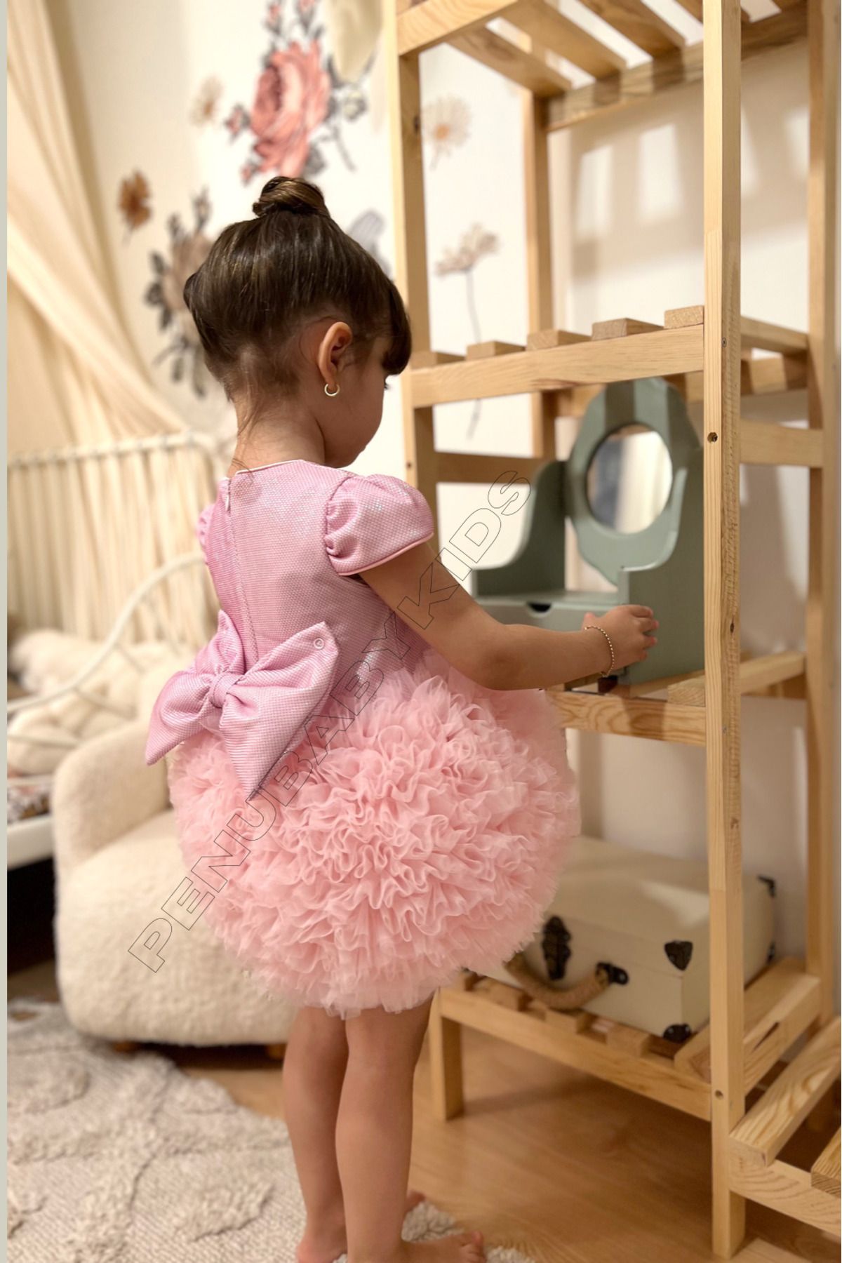 penu baby kids Pembe Tütülü Kısa Kol Kız Bebek Elbise - Princess