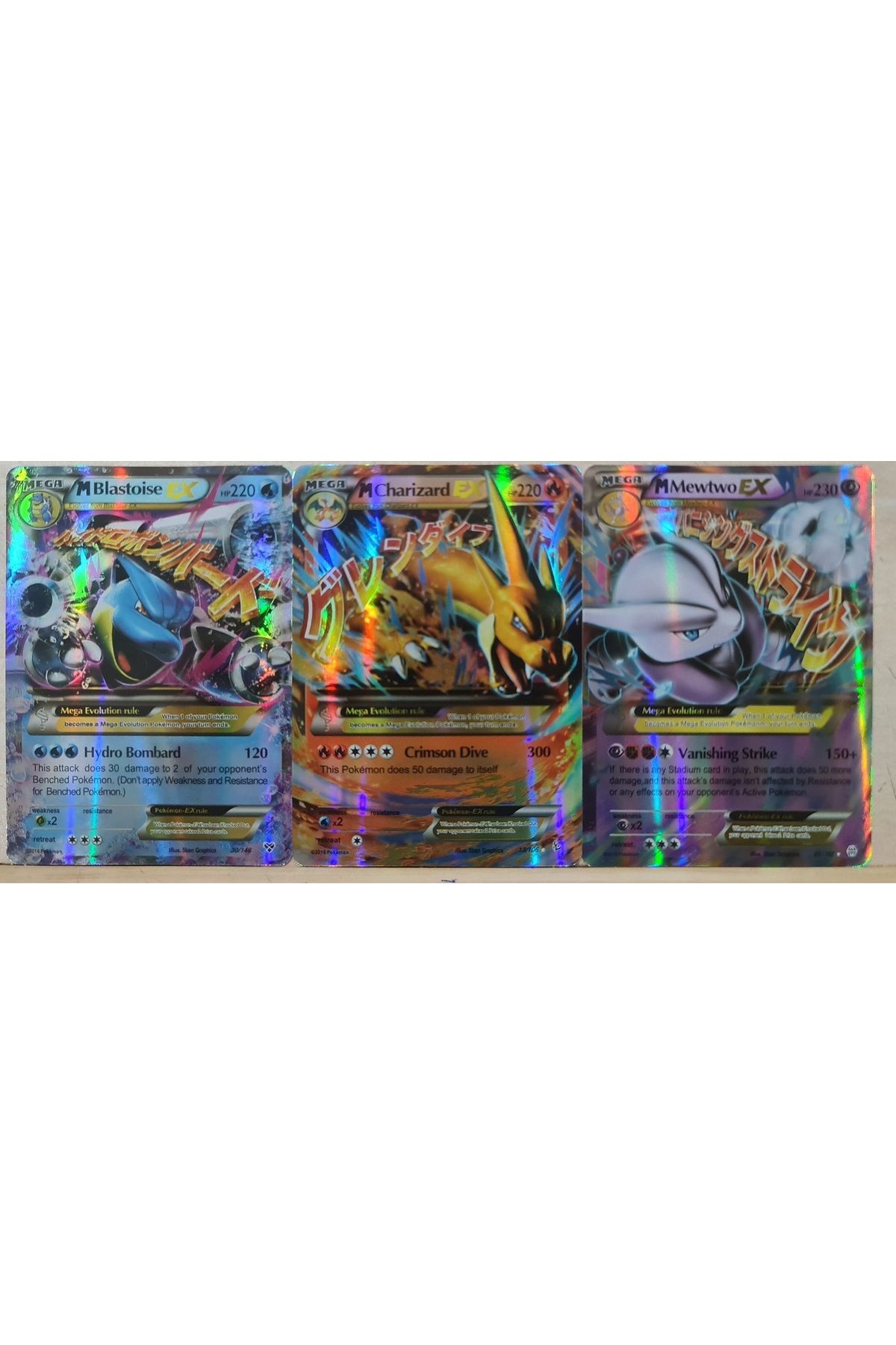MYCH Hologramlı Parlak Pokemon Mega Ex 3 Adet Charizard Blastoise Mewtwo En Güçlü 3 Efsanevi CARD