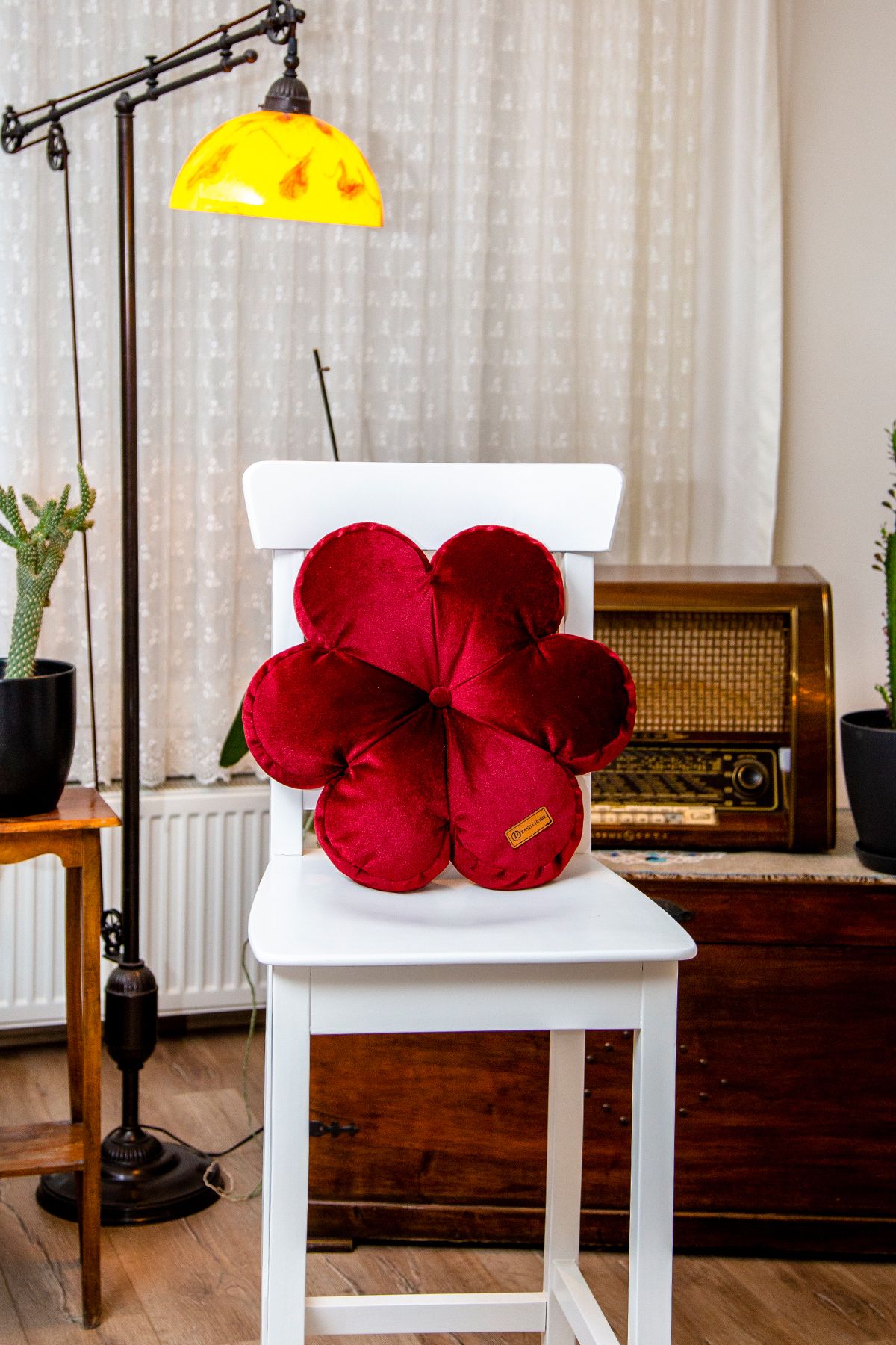 Rayda Home Dekoratif Bordo Renk İç Dolgulu Kırlent Çiçek Yastık 42*42 Cm