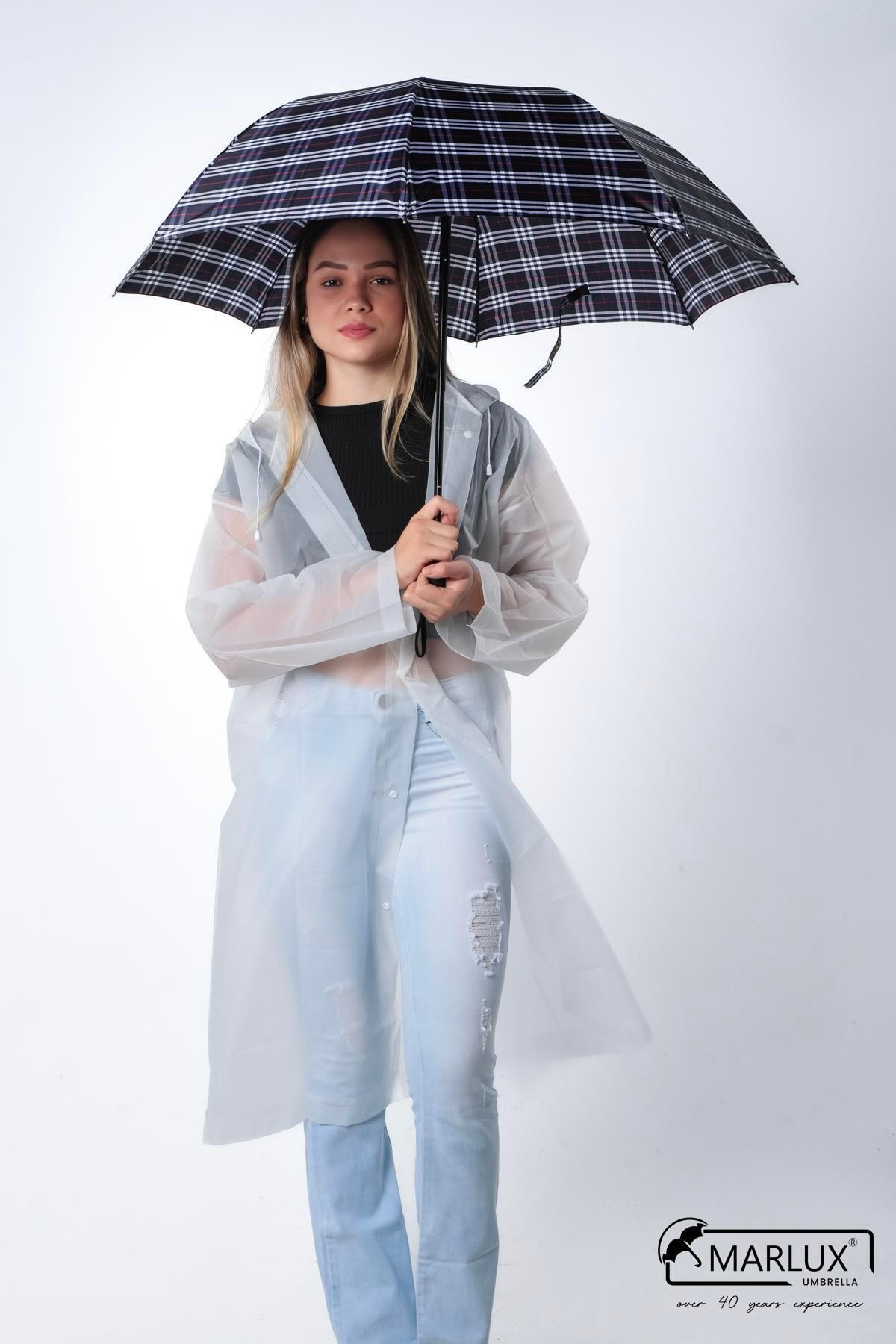 Marlux Lacivert Ekoseli Kadın Şemsiye M21mar358r003