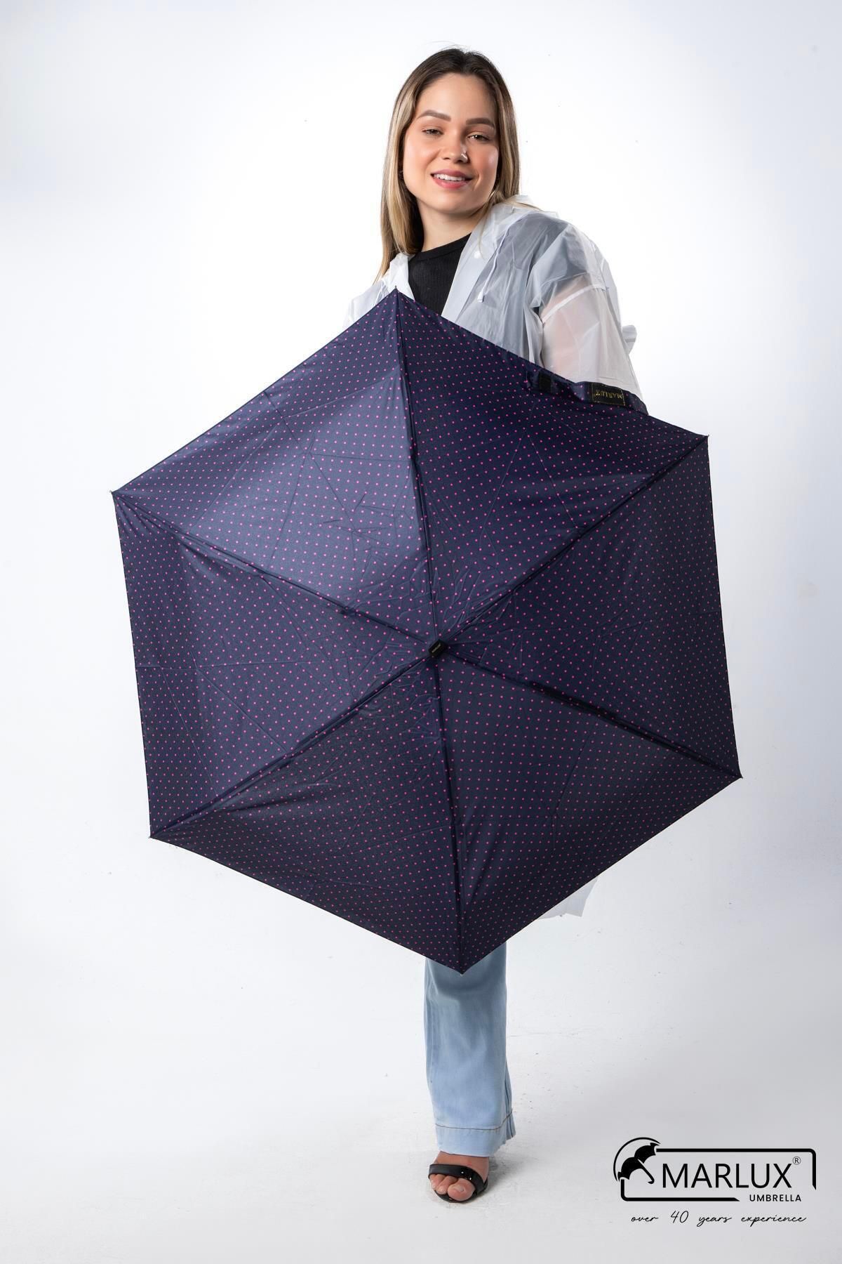 Marlux Lacivert Puantiyeli Çanta Boy Kadın Şemsiye M21mar210pr02