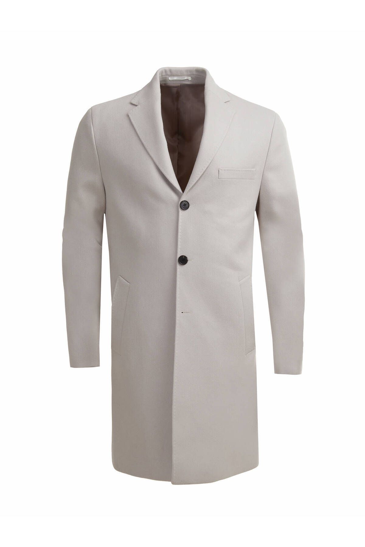 Kip Mono Yaka Regular Fit Tek Yırtmaçlı Yünlü Klasik Taş Örme Palto