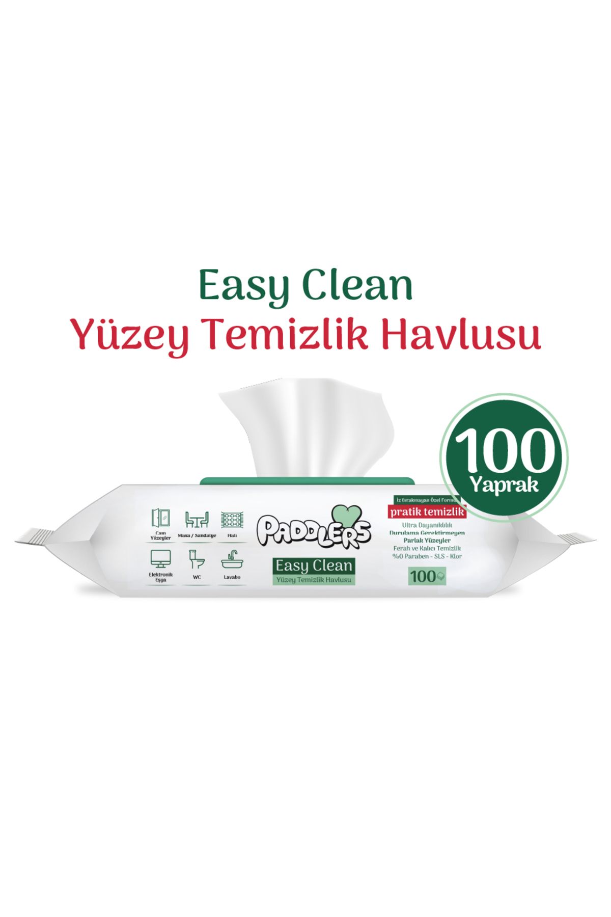 Paddlers Easy Clean Beyaz Sabun Katkılı Yüzey Temizlik Havlusu 100 Yaprak