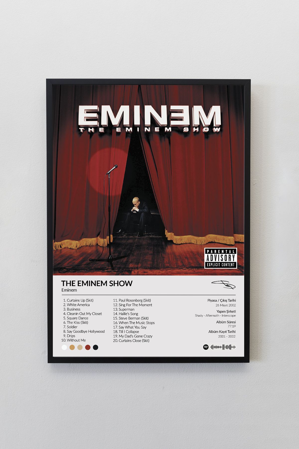 House Gorgeous Eminem The Eminem Show Albümü Siyah Çerçeveli Spotify Barkodlu Albüm Poster Tablo
