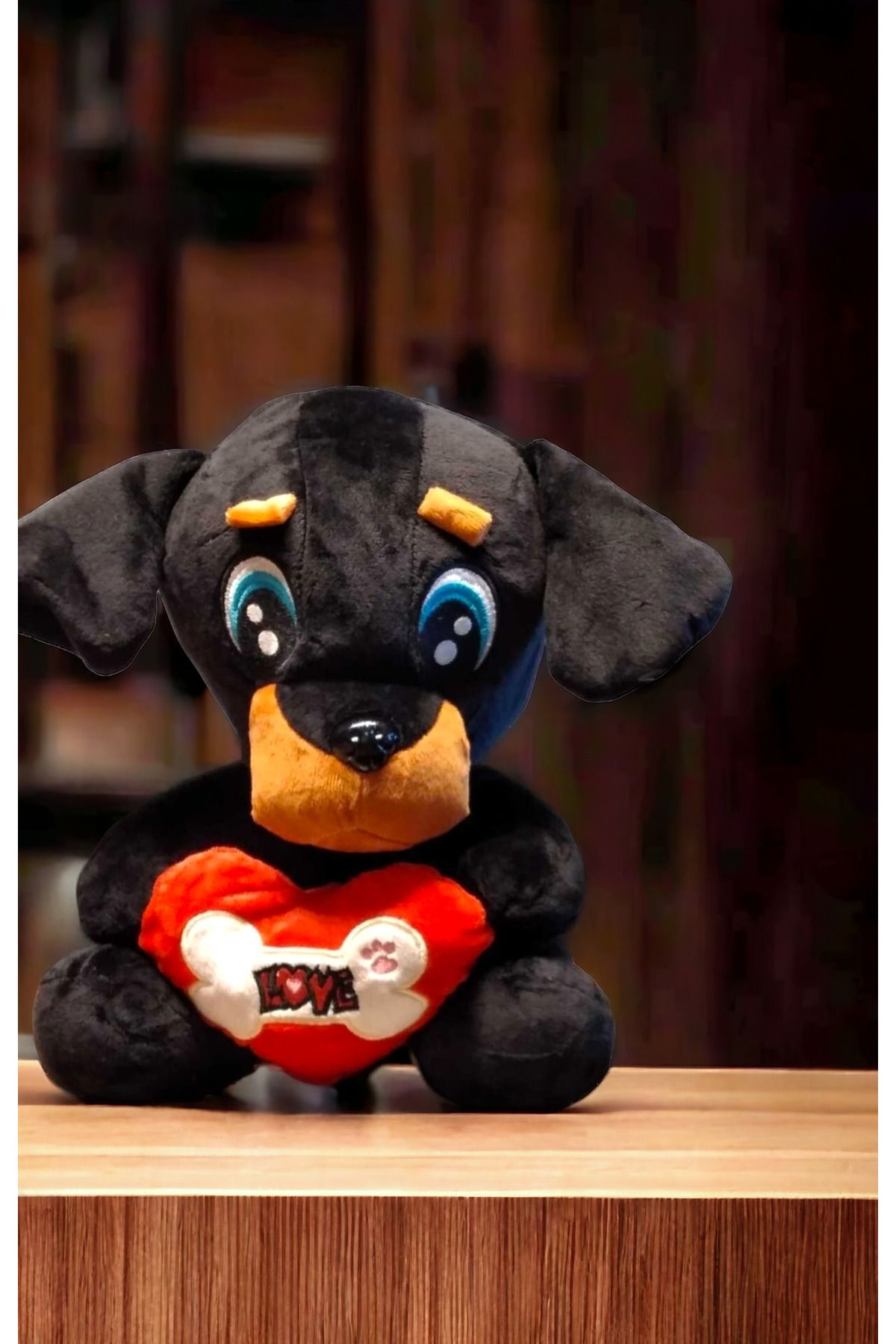 HediyeKombini Peluş Love Köpek Oturan 30cm şirin kırmızı kalpliOturan Ayıcık Siyah köpek Loveköpü1A