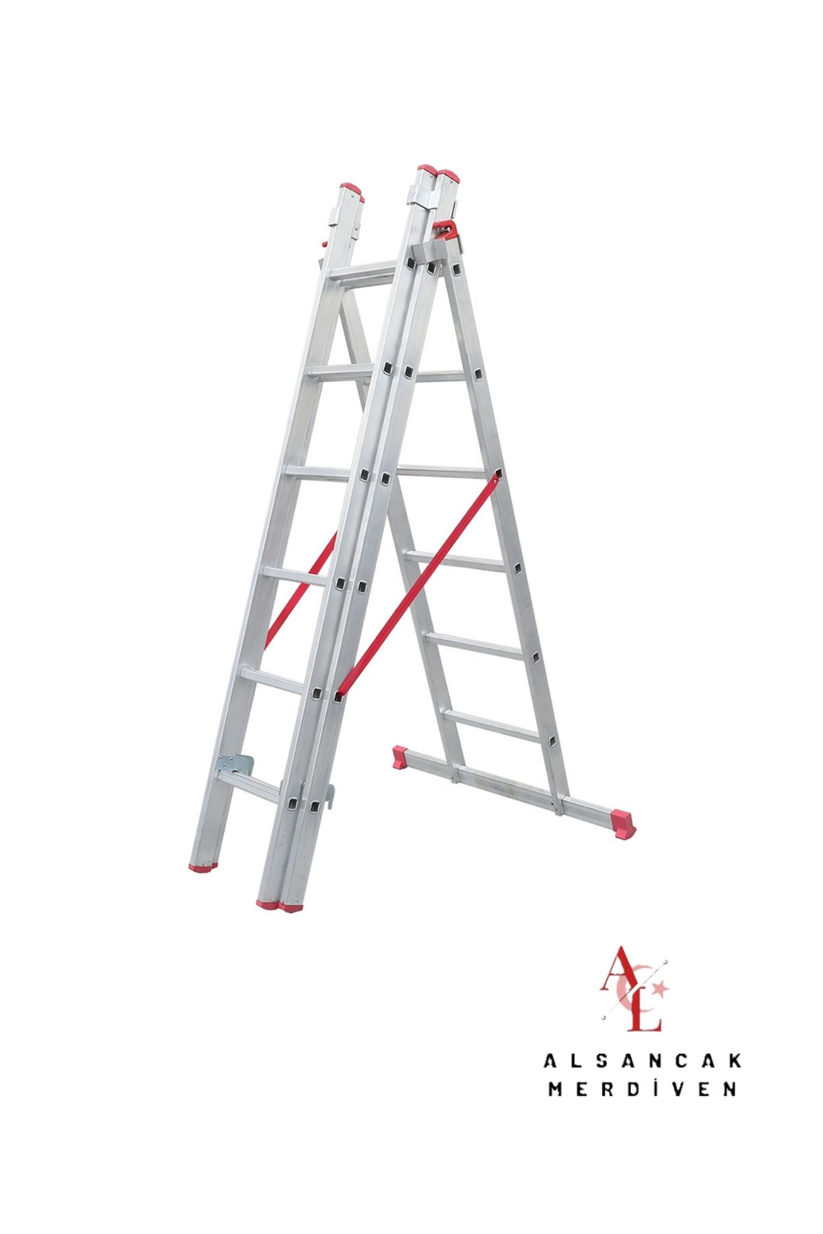ALSANCAK MADENİ EŞYA 3X2M A tipi Endüstriyel Sürgülü Merdiven 3Parçalı Sürgülü A tipi merdiven ALS-A2X3 ALSANCAK MERDİVEN