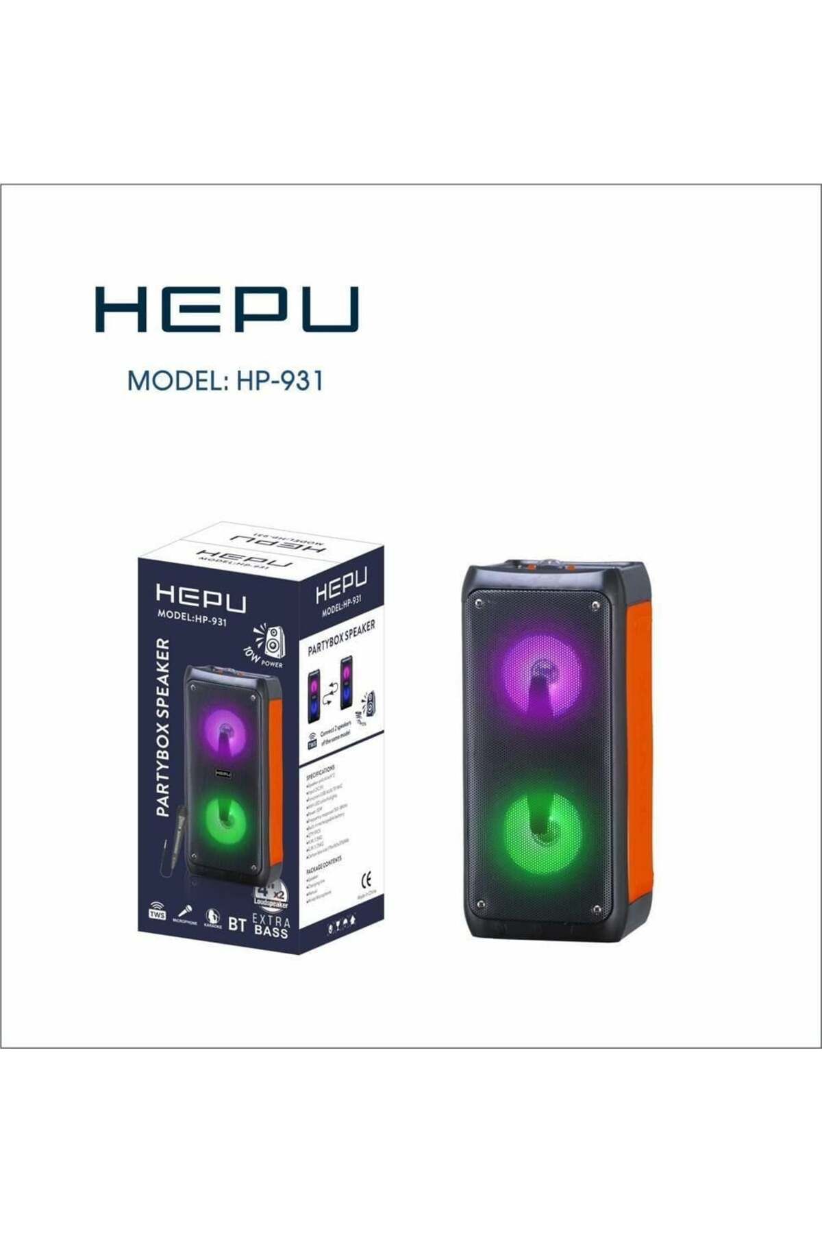 HEPU HP-931 RGB IŞIKLI 2X4'' MİKROFONLU BLUETOOTH USB MÜZİK KUTUSU