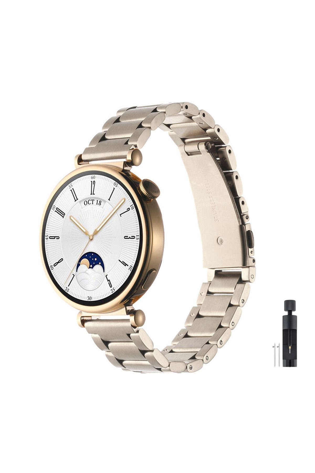 Fibaks Huawei Watch GT4 41mm Paslanmaz Çelik Stainless Steel Baklalı Ayarlanabilir Akıllı Saat Kordonu