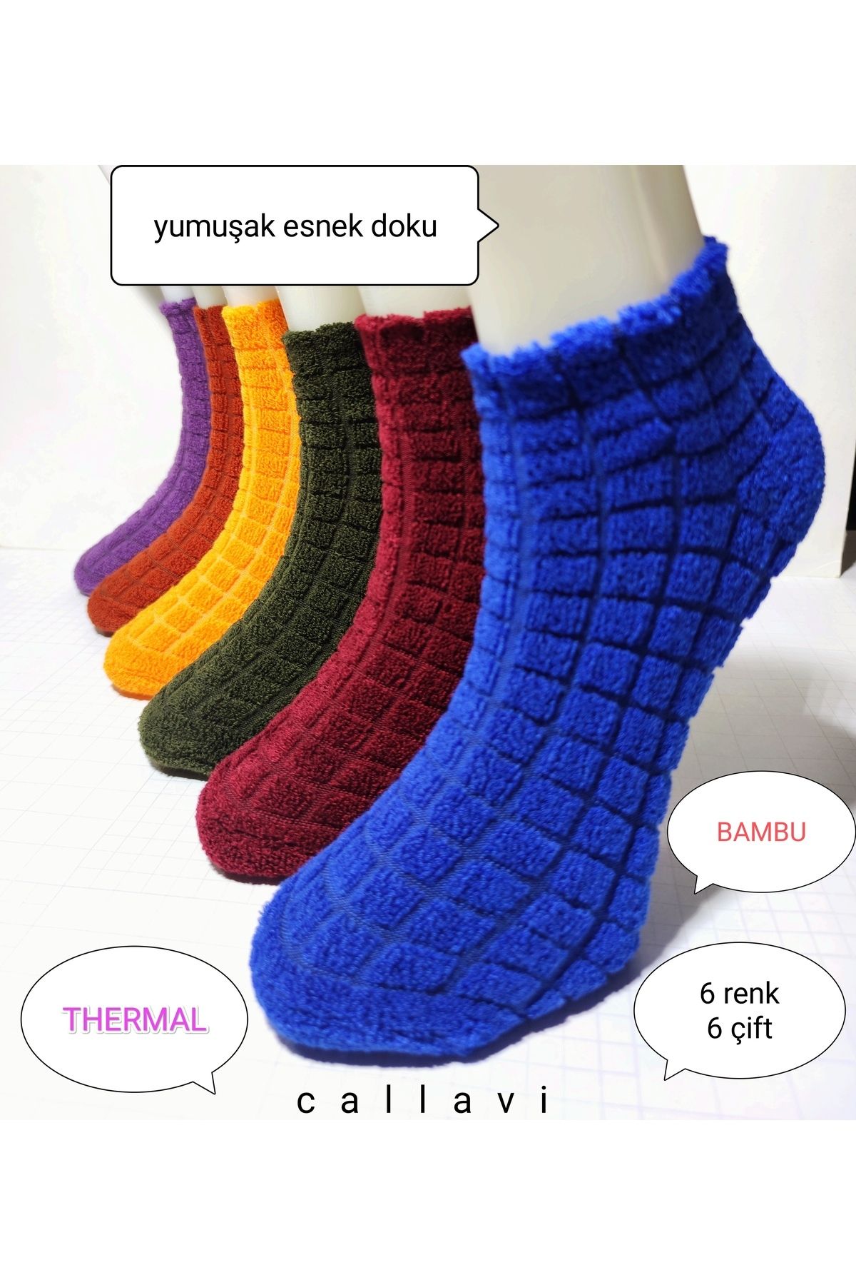 CALLAVI Kışlık Bambu Termal Patik Çorap 6 Çift