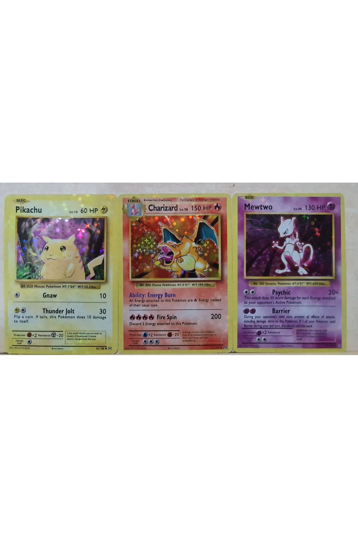 MYCH Hologramlı Parlak Pokemon 1st Edition 3 Adet Pikachu Charizard Mewtwo En Güçlü 3 HOLO Efsanevi CARD
