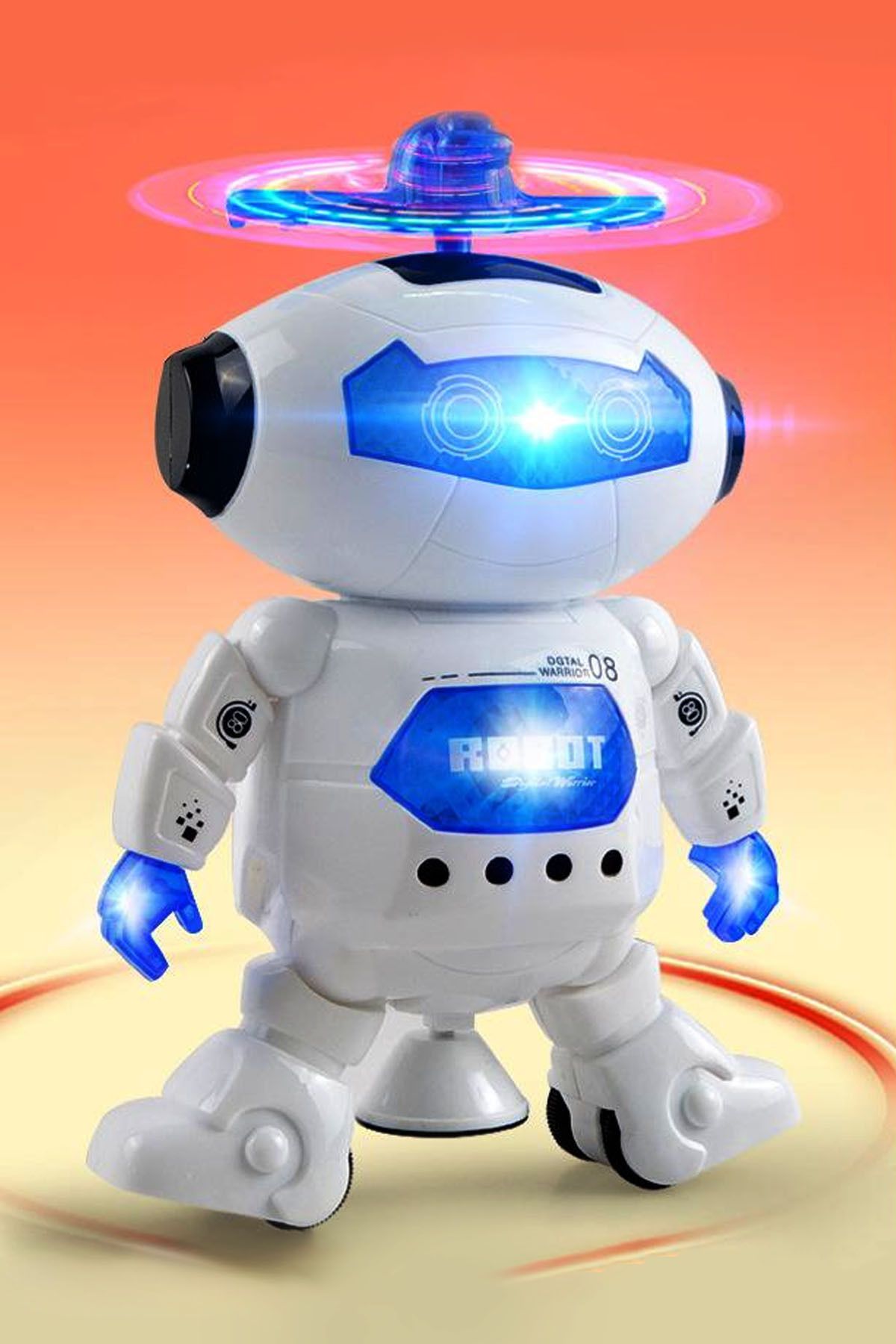 Soillium 360 Derece Dönebilen Yeni Nesil Işıklı Sesli Dans Eden Oyuncak Robot Pervaneli Pilli Oyuncak Robot