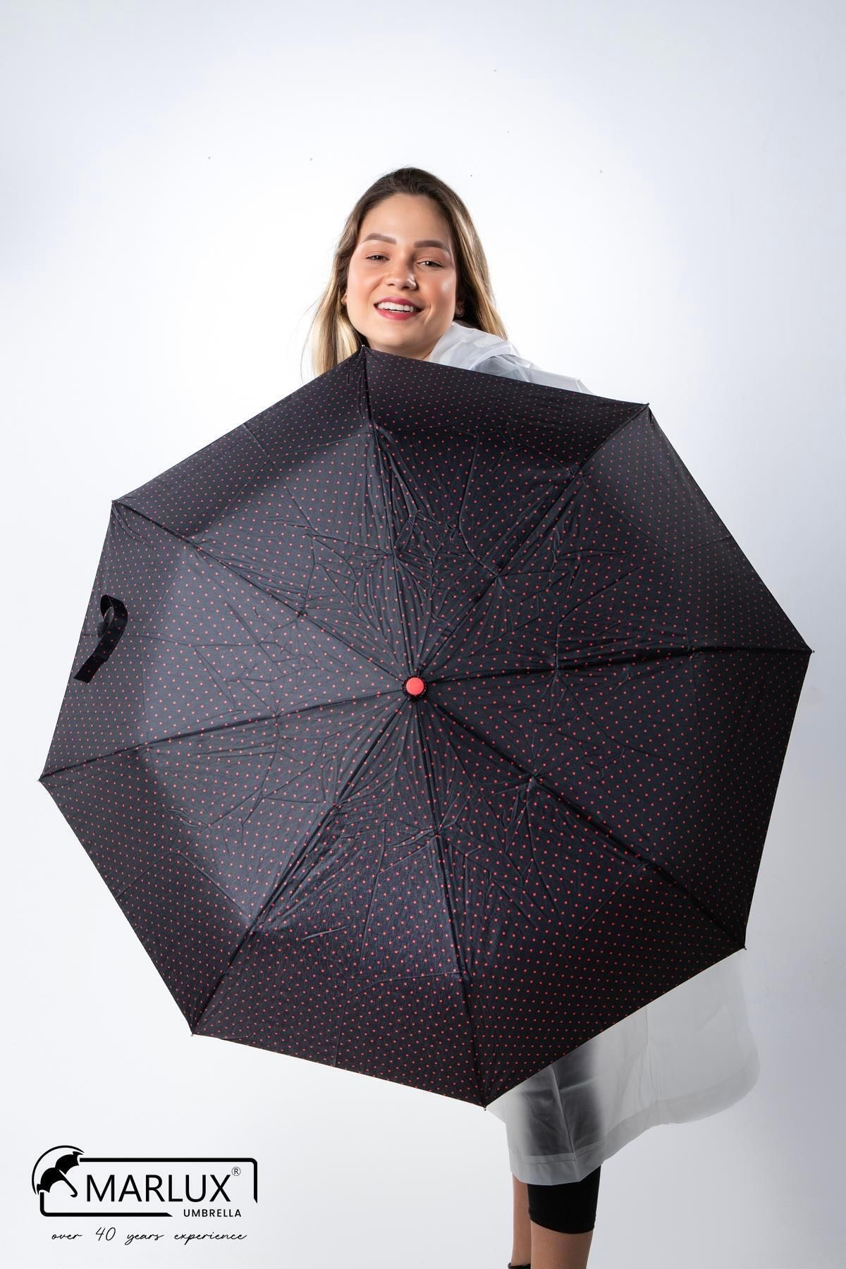 Marlux Siyah Kırmızı Mini Puantiyeli Tam Otomatik Kadın Şemsiye M21mar708r001