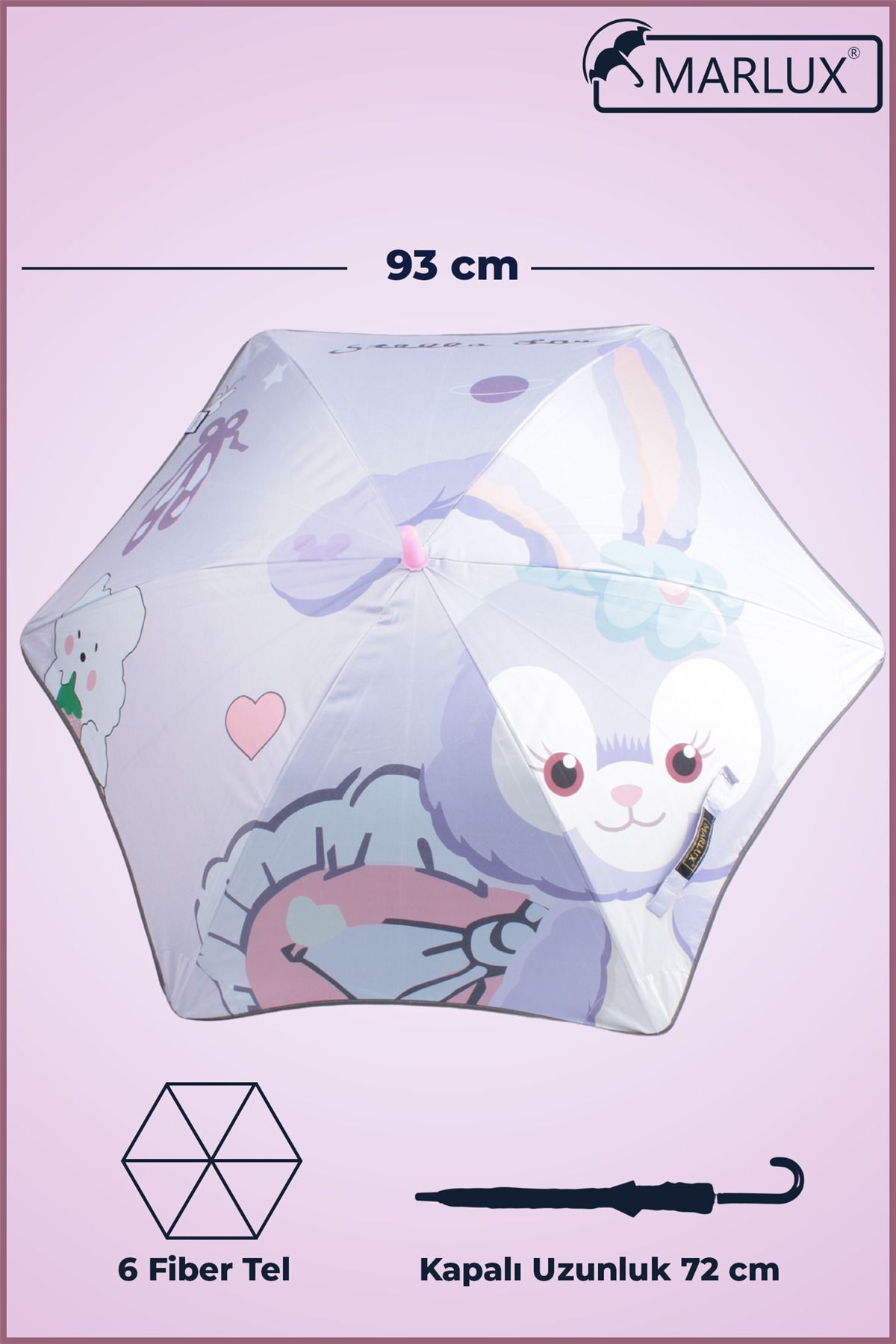 Marlux Fiber 6 Telli Dayanıklı Özel Tasarım Çocuk Şemsiyesi Sevimli Tavşanlar Desenli Mar1099